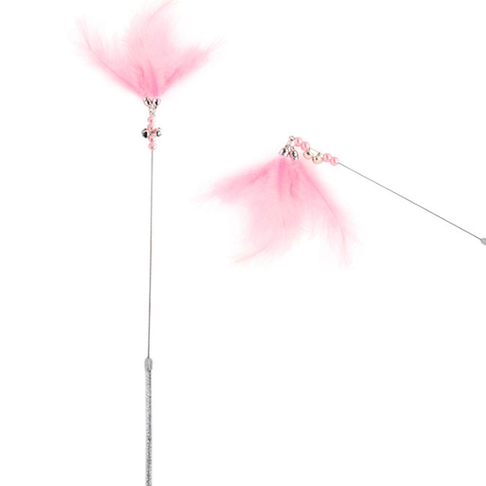 Interactive Cat Toys Feather Teaser Wand with Bell - 4 Pack Kitten Exercise Toys for Play & Hunting Instincts - Soft Furry Tail & Colorful Feathers for Indoor Fun, Training & Bonding Time