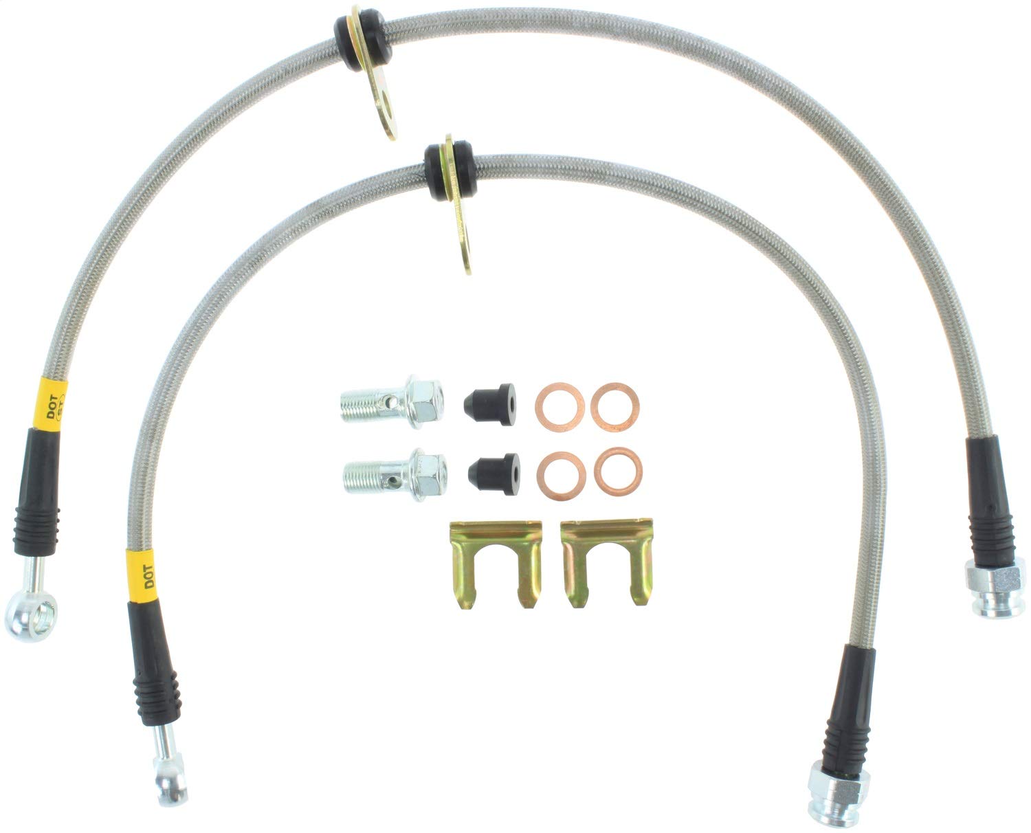 StopTech 950.47005 Front Stainless Steel Braided Brake Hose Kit - High Performance Brake Line Upgrade for Cars, Trucks & SUVs - Perfect for Racing, Off-Roading & Daily Driving