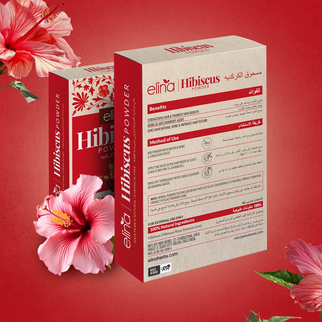 Organic Hibiscus Powder for Hair Growth & Dry Scalp Treatment | 100% Pure Natural Hibiscus Flower Powder | Hair Pack for Stronger & Healthier Hair | Grey Hair Prevention | 100g | Perfect for DIY Hair Masks & Scalp Care Routines