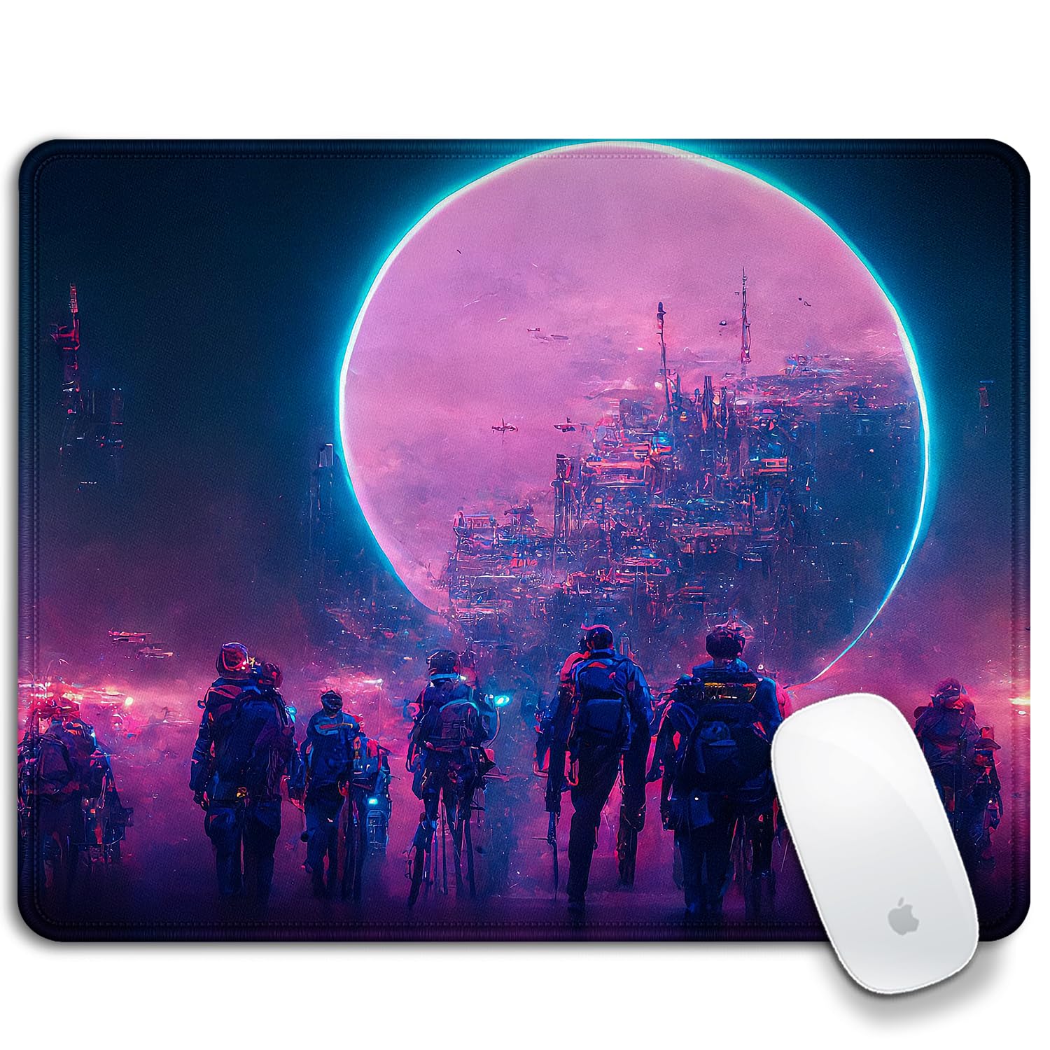 Large Sci-Fi Cyberpunk Art Mouse Pad 12x10 Inch - Non-Slip, Washable with Stitched Edges for Office, Computer & Laptop Use - Perfect for Gaming, Work & Home Office Setup
