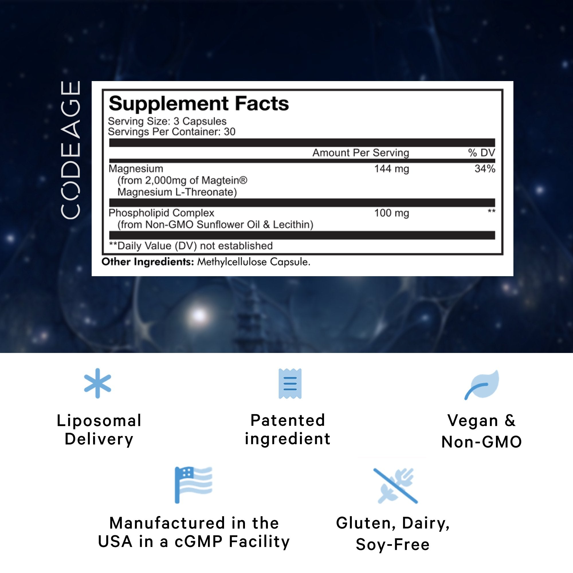 Codeage Liposomal Magnesium L-Threonate Supplement - Brain Health & Memory Support for Adults - Easy Absorption for Better Sleep & Focus