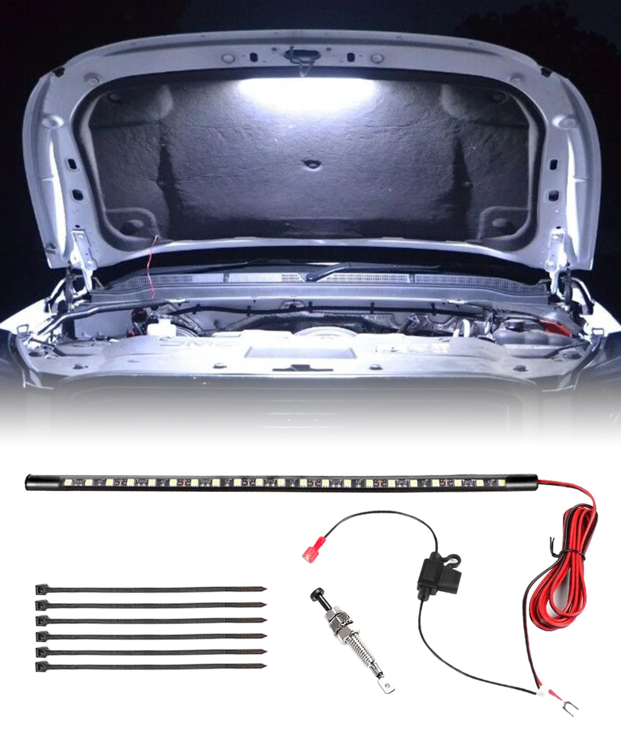 YAKEFLY 12V Waterproof Under Hood LED Light Kit - Universal Car Engine Inspection Strip Lamp with Auto On/Off | Durable Work Light for Automotive Repair, Nighttime Maintenance & DIY Projects