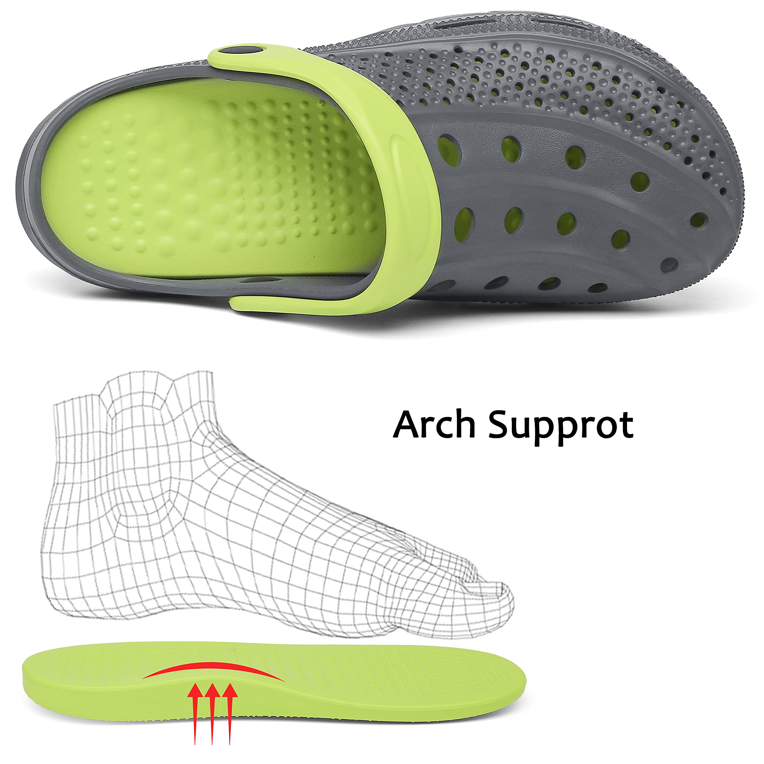 INMINPIN Unisex Arch Support Clogs - Comfortable Garden Shoes & Cushioned Beach Sandals with Removable Insoles for Men & Women | Perfect for Outdoor Activities, Yard Work & Summer Relaxation