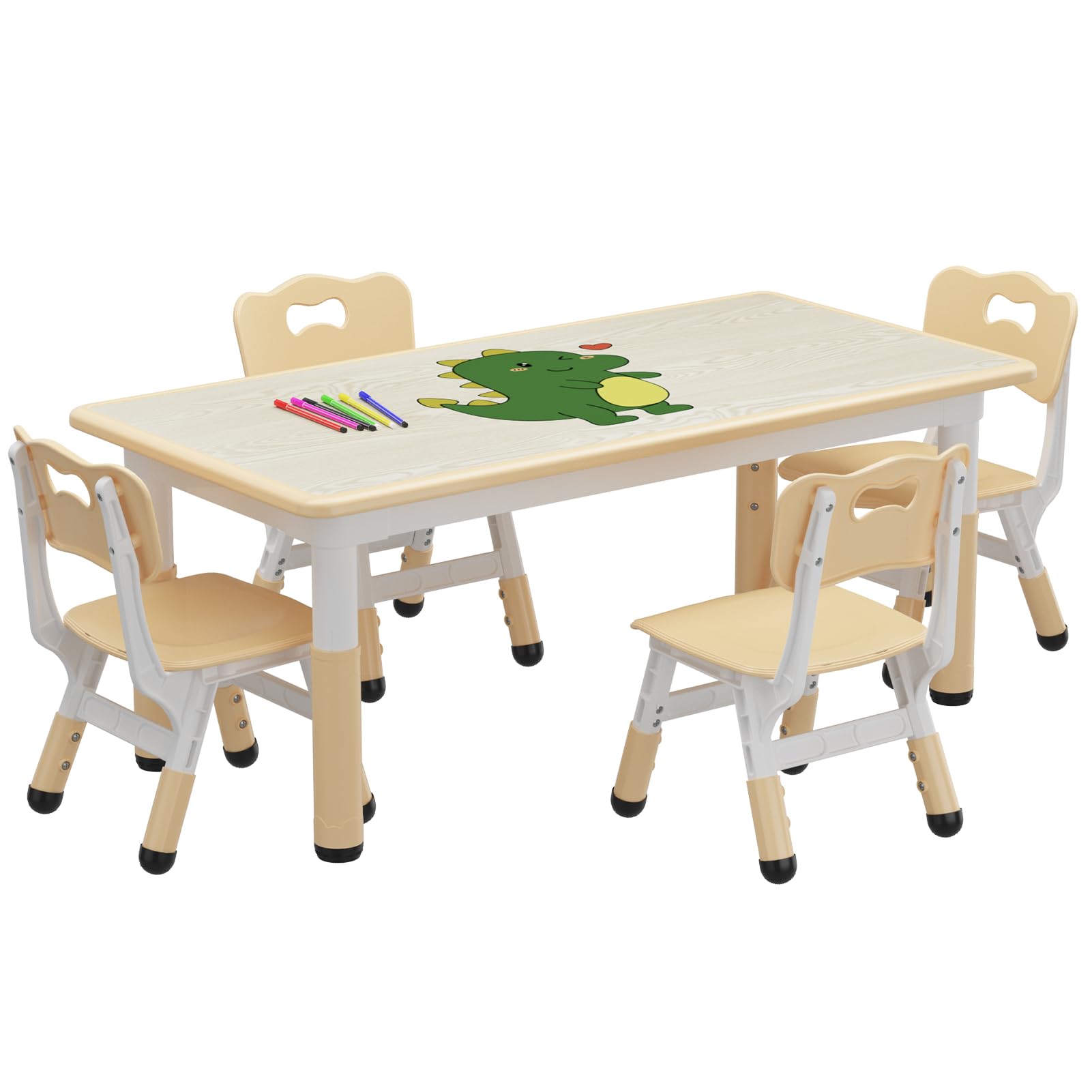 Adjustable Kids Table and Chair Set for Toddlers Ages 2-10 - 4-Piece Children's Activity Table with Graffiti Desktop & Non-Slip Legs - Perfect for Arts & Crafts, Daycare, Classroom and Home Learning Playtime