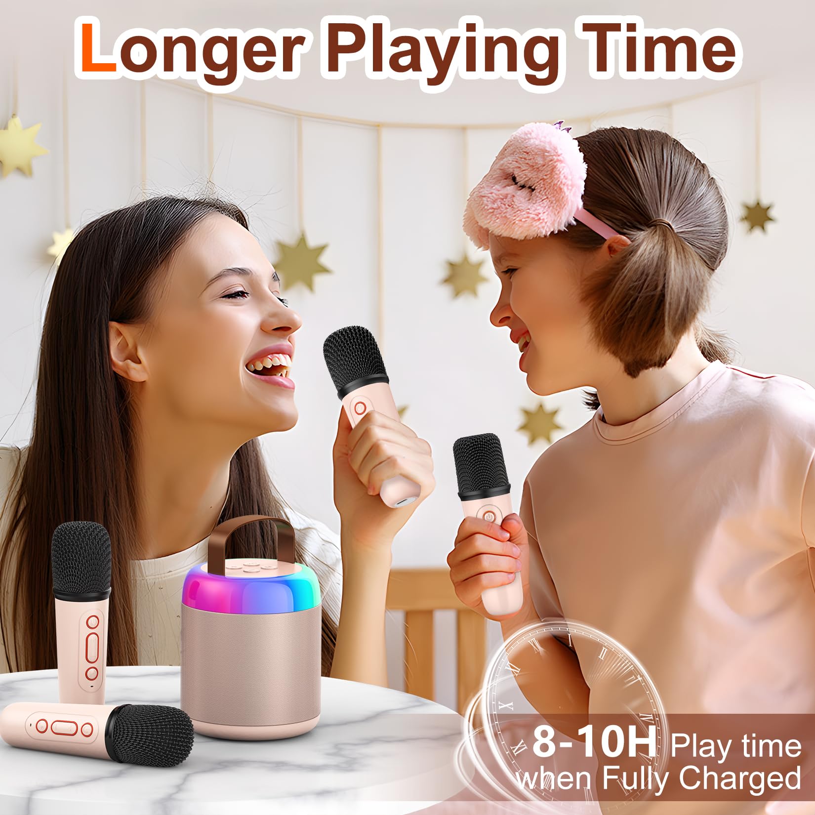 Portable Kids Karaoke Machine with Bluetooth Speaker, 2 Wireless Microphones & LED Lights - Best Music Player Toy Gift for Boys Girls Ages 4-10 - Perfect for Birthday Parties, Family Gatherings & Indoor Singing Fun (Pink)