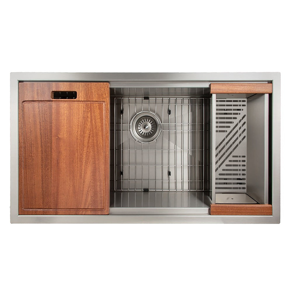 ZLINE Garmisch 33-inch Undermount Single Bowl Stainless Steel Kitchen Sink with Bottom Grid & Accessories (SLS 33) - Perfect for Modern Kitchens, Restaurant Prep & Heavy-Duty Cooking
