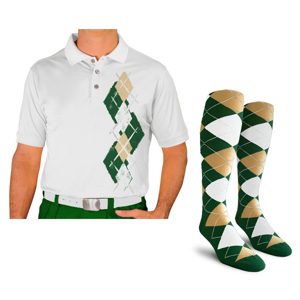 Men's Dry Fit Short Sleeve Graphic Golf Polo Shirt with Socks - Argyle Paradise (4A-4Z) | Breathable Performance Tee for Golf, Tennis & Casual Wear