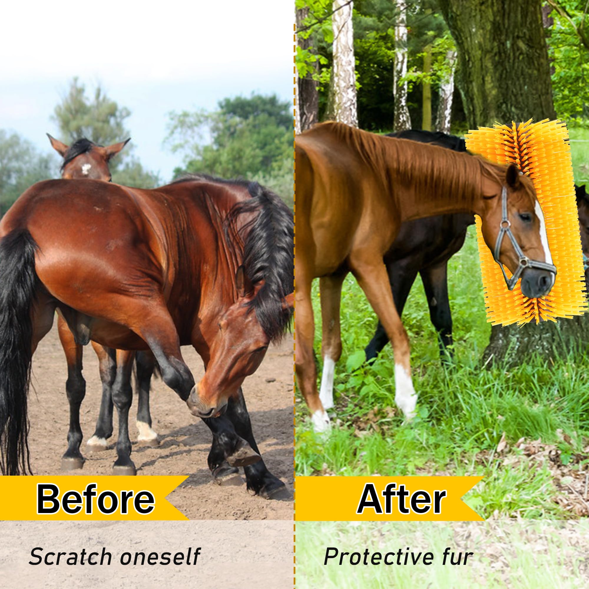 2PCS Livestock Scratch Brushes - Anti-Itch Grooming Tool for Horses, Cattle, Pigs & Sheep | Durable Yellow Back Scratcher for Farm Animals | Perfect for Barn, Pasture & Stable Use