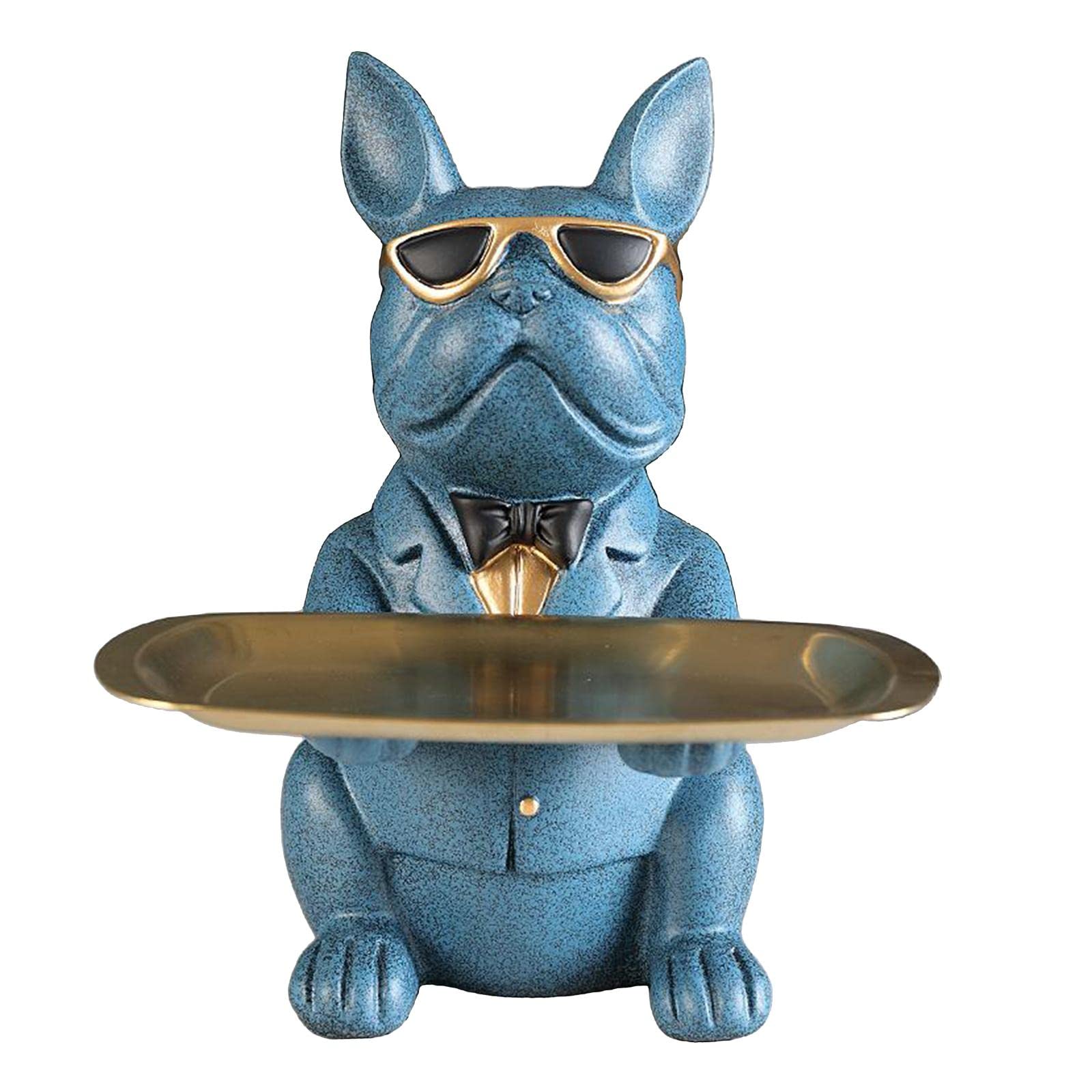 Fenteer Bulldog Storage Tray - Resin Art Home Decor Sculpture for Animal Lovers - Blue | Perfect for Keys, Jewelry & Coins Organization in Living Room or Bedroom