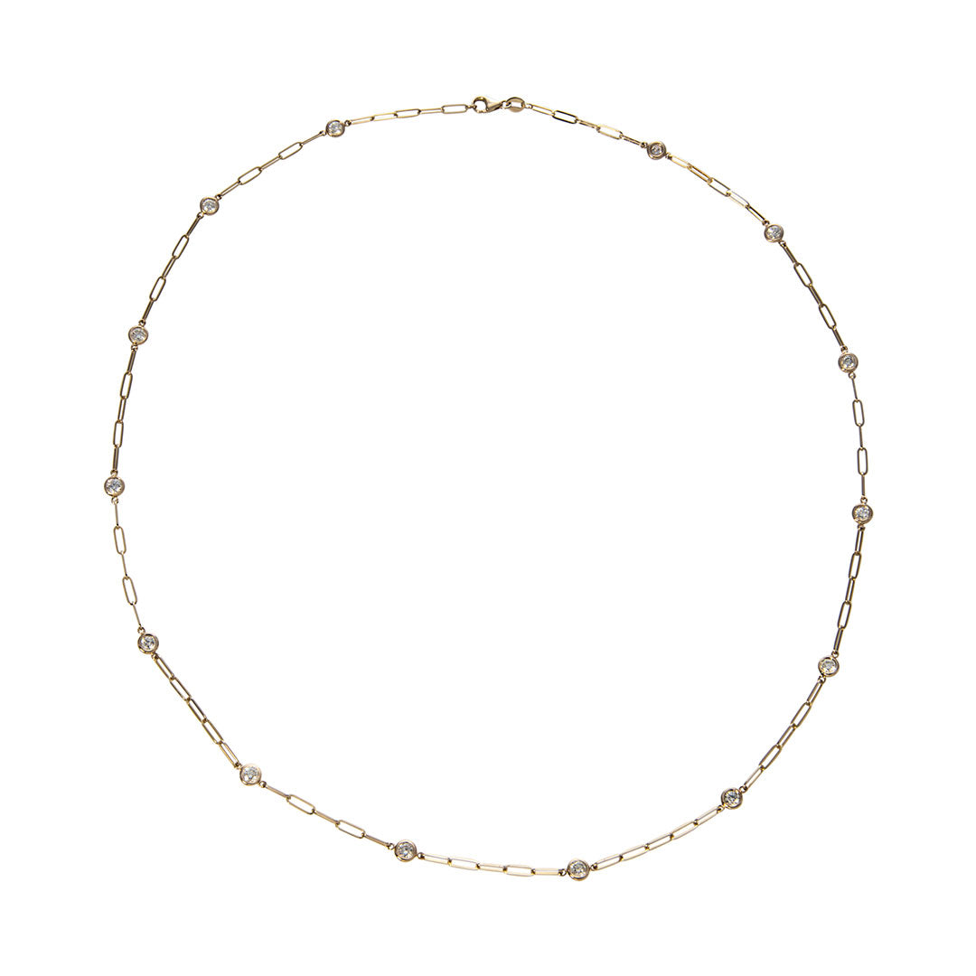 14K Yellow Gold Paperclip Necklace with Diamonds by the Yard - Elegant Everyday Jewelry for Women