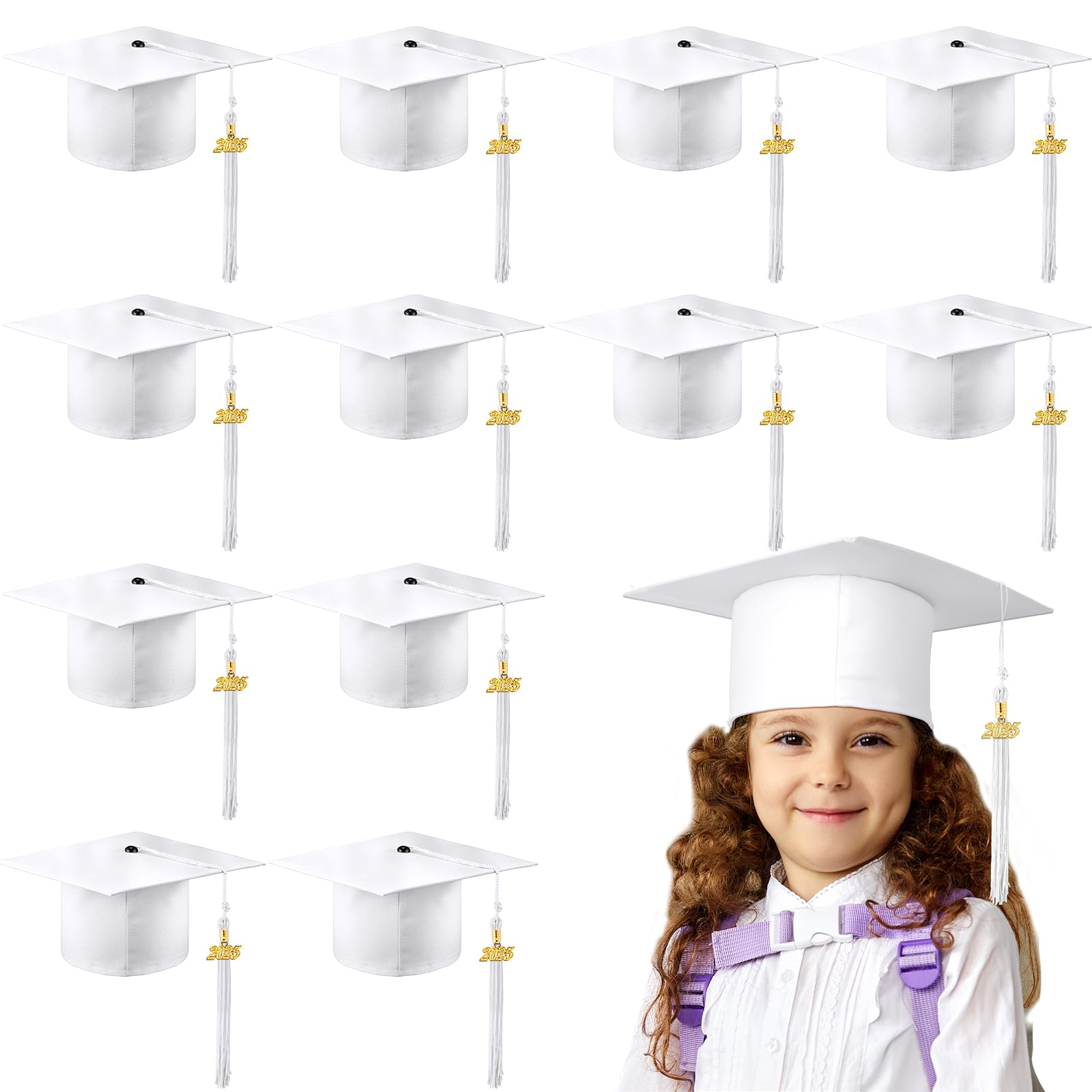 Preschool Graduation Caps 2025 - Bulk Child Size Grad Hats with Metal Tassel for Kindergarten Ceremony