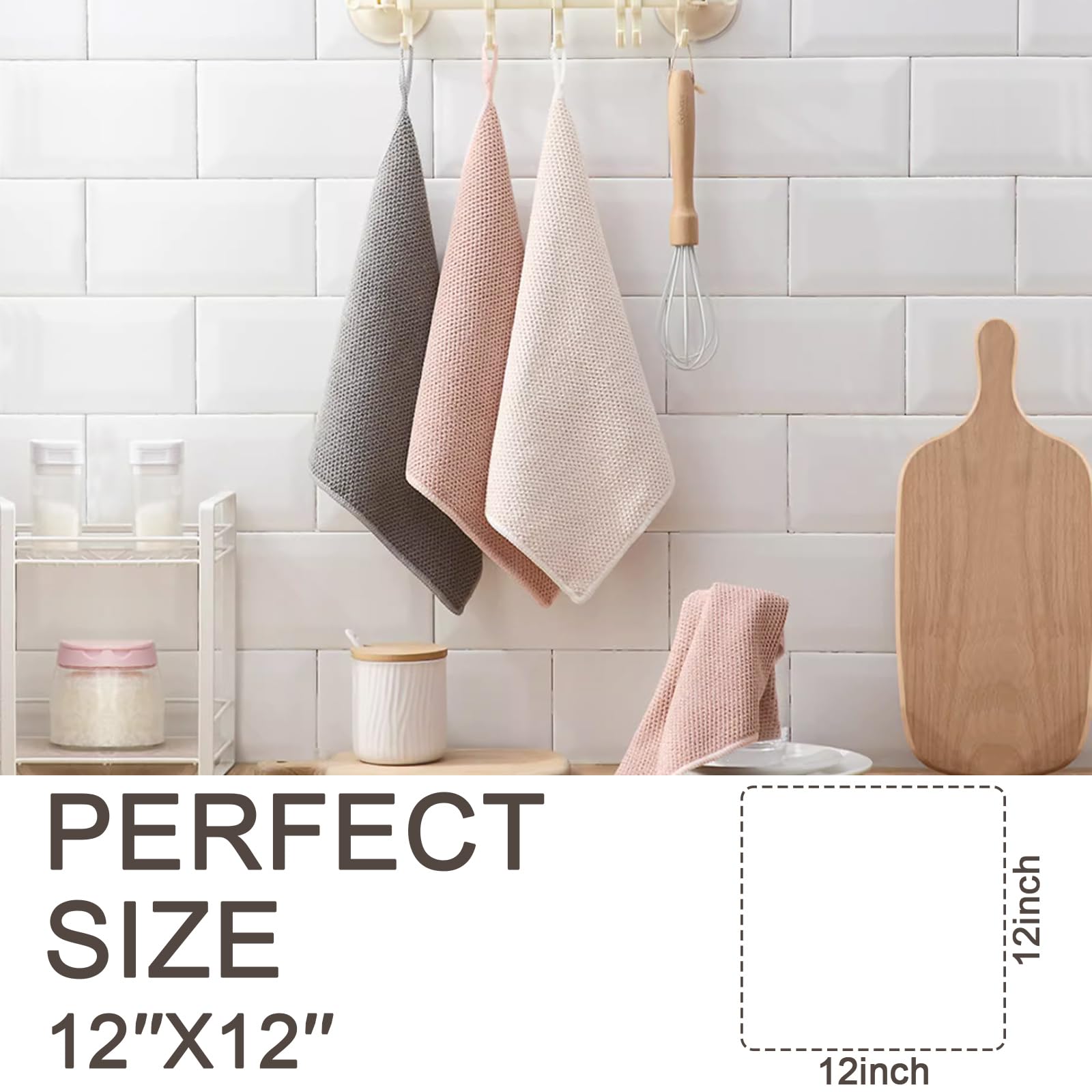Premium Waffle Dish Towels 6 Pack - Super Absorbent Microfiber Cloths for Kitchen Cleaning, 12x12 Inches - Perfect for Washing Dishes & Countertops