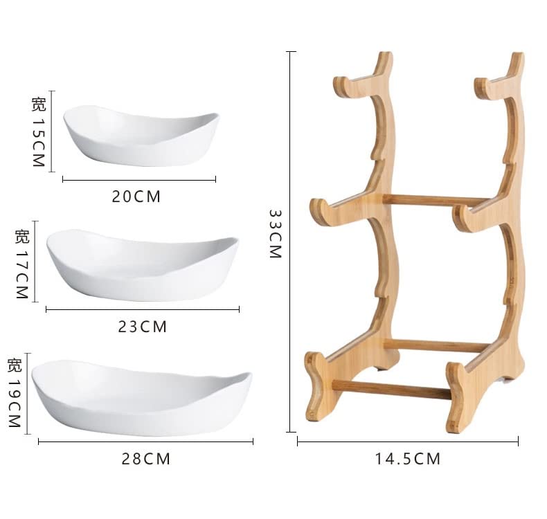 3-Tier Ceramic Fruit Bowl with Bamboo Stand - Large Capacity Serving Tray for Fruits, Vegetables & Snacks | Perfect for Party, Wedding & Home Decor | Durable Kitchen & Dining Storage Solution