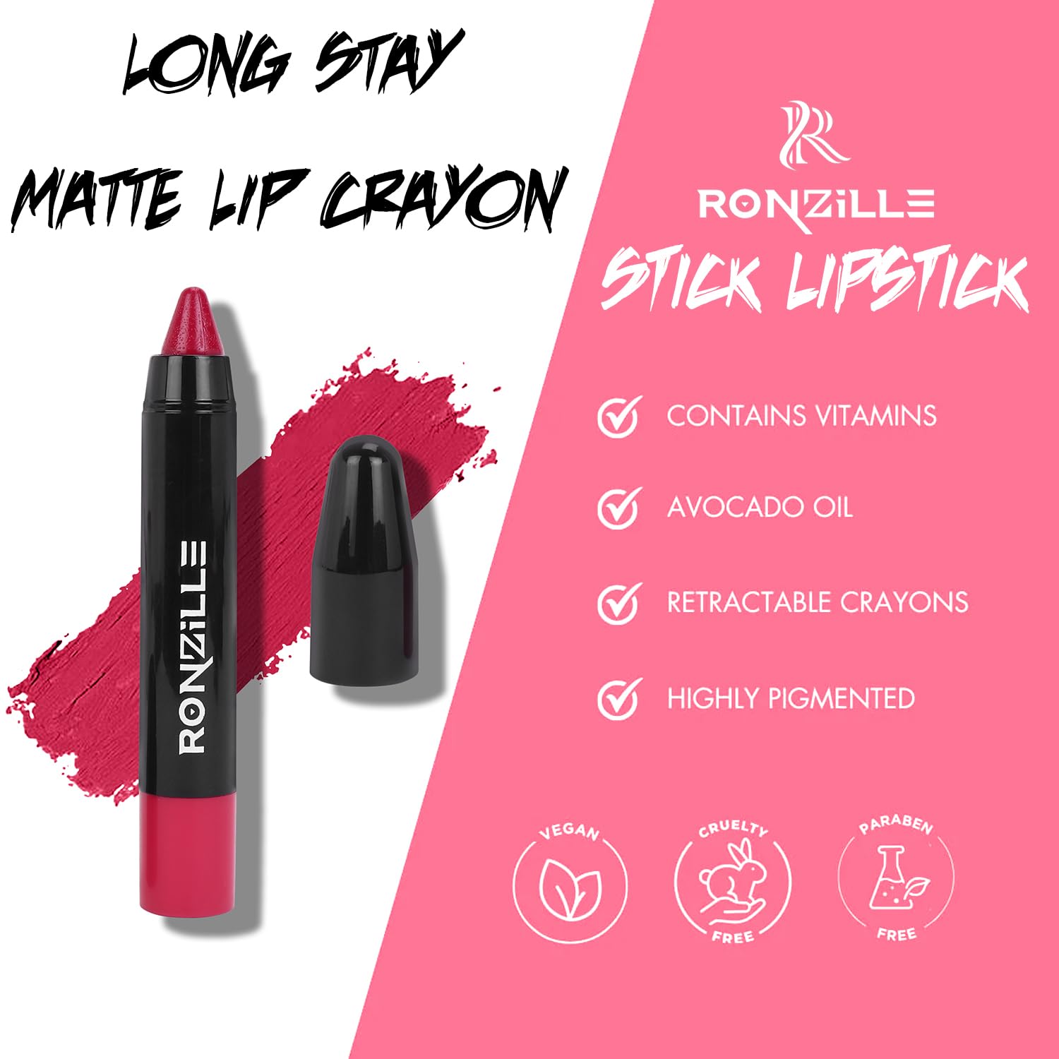Ronzille Long Stay Matte Lip Crayon - Deep Carmine Red | 12-Hour Waterproof Lipstick | Vegan & Cruelty-Free | Perfect for Date Night, Parties & Everyday Wear