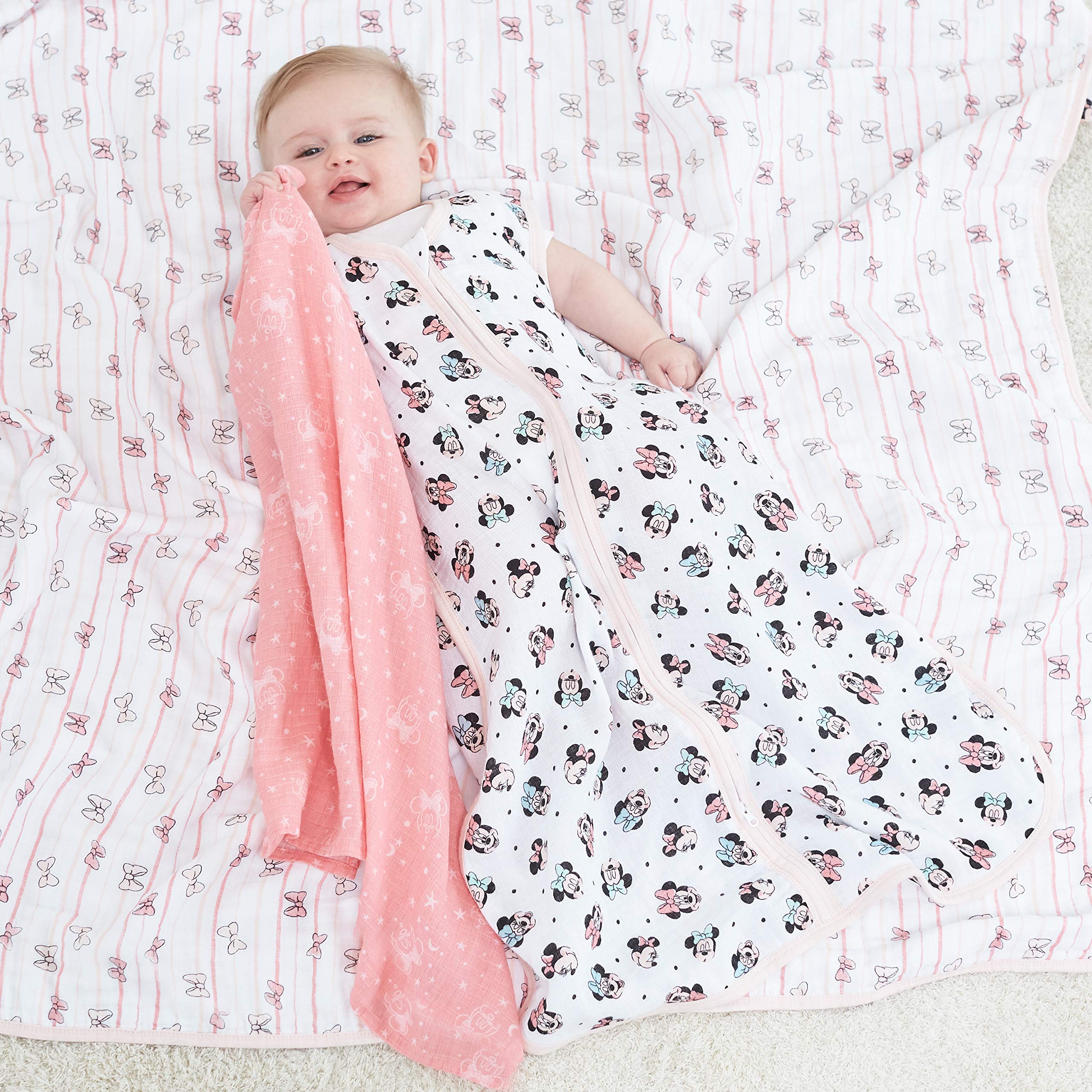 Aden + Anais Muslin Swaddle Blankets for Baby Boys & Girls - 4 Pack Soft Breathable Receiving Blankets, Newborn Swaddling Wraps, Perfect Baby Shower Gift Set with Minnie Mouse Rainbow Design - Ideal for Nursery, Travel & Photo Shoots
