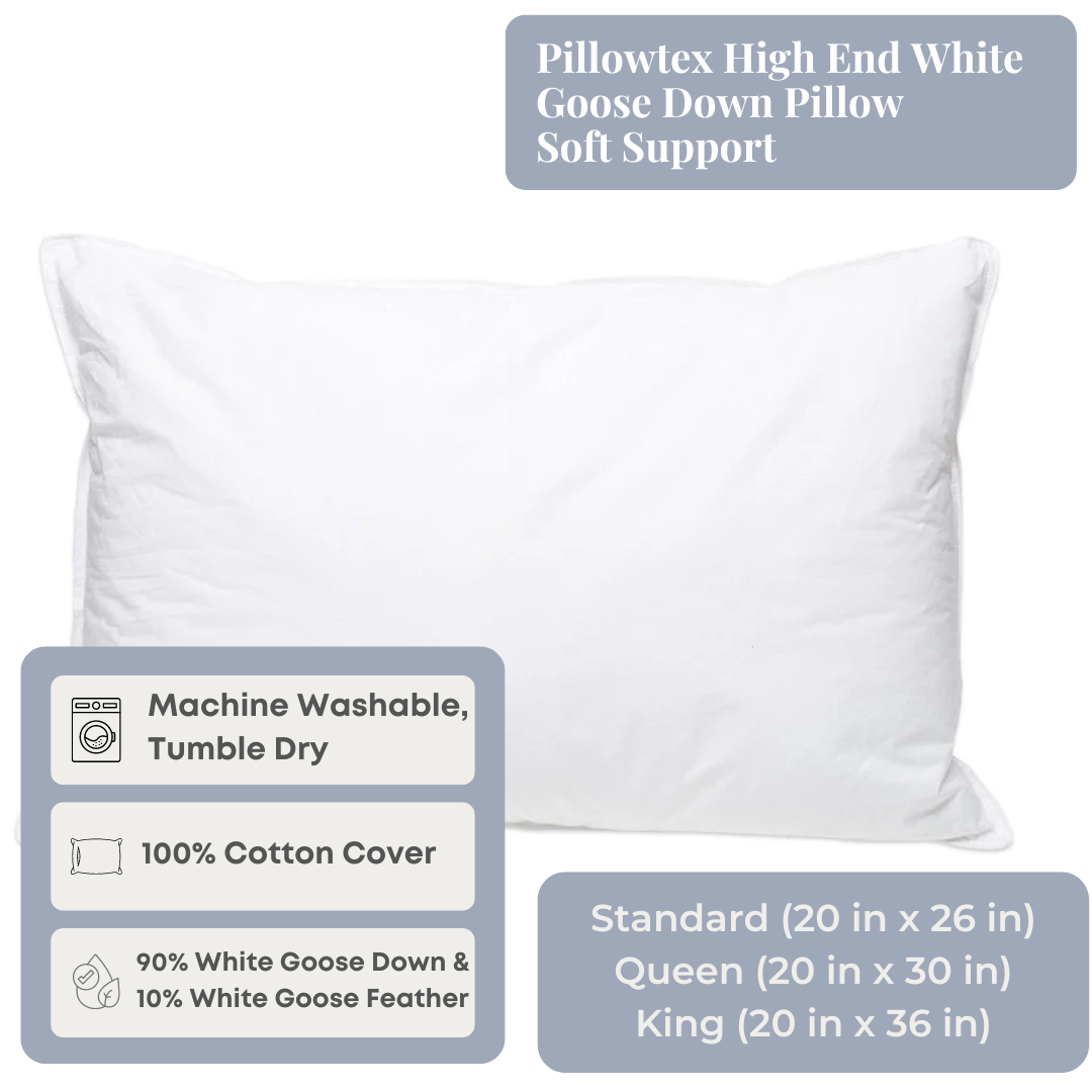 Premium Pillowtex White Goose Down Pillow - Ultra Soft & Supportive for Neck Pain Relief - Perfect for Side Sleepers & Luxury Bedding