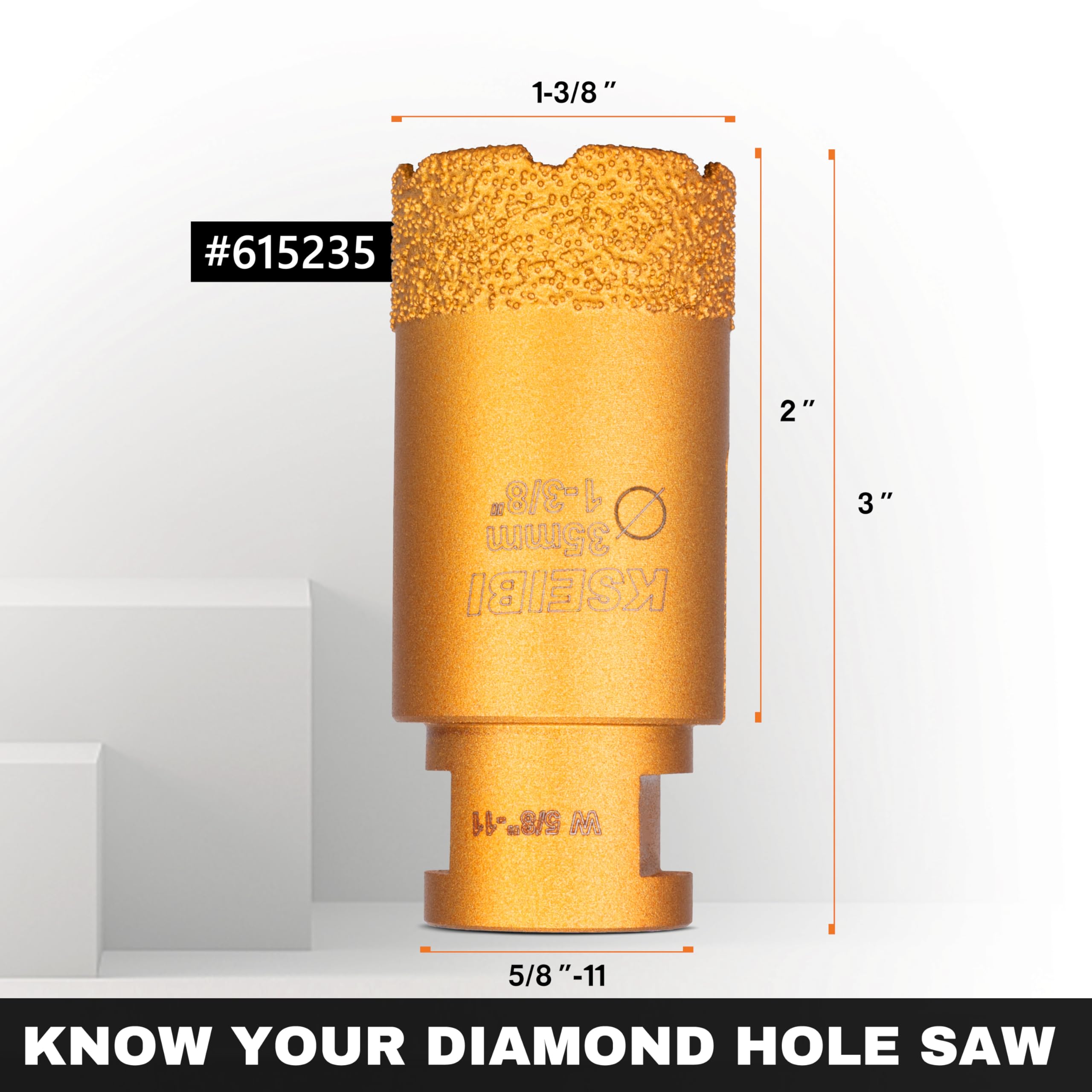 KSEIBI 615235 1-3/8 Inch (35mm) Diamond Hole Saw - Vacuum Brazed Diamond Core Drill Bit for Porcelain, Ceramic, Granite, Brick & Marble - 2