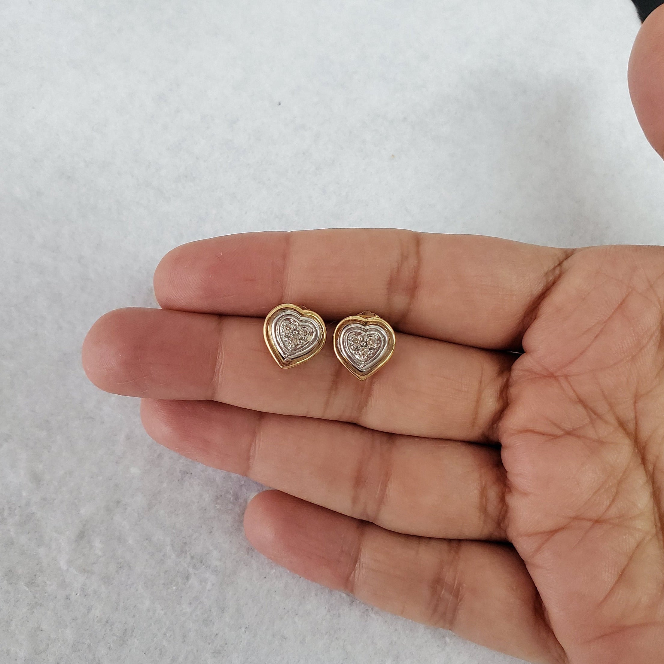 14K Yellow Gold Heart Shaped Diamond Pave Stud Earrings .11cttw - Perfect for Valentine's Day Gifts, Anniversary Presents & Romantic Occasions