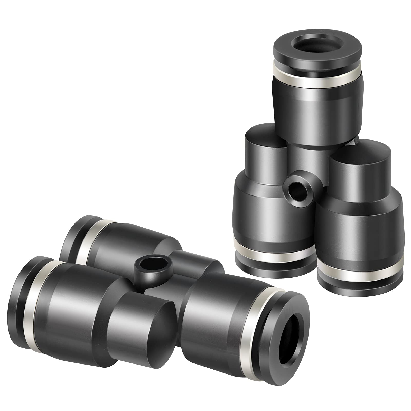 TAILONZ PNEUMATIC 1/4 inch OD Y Splitter - Black Plastic Push to Connect Fittings, 3-Way Tube Connector, Push Fit & Lock PY-1/4 (Pack of 10) - Ideal for Air Compressors, Water Lines & Pneumatic Systems