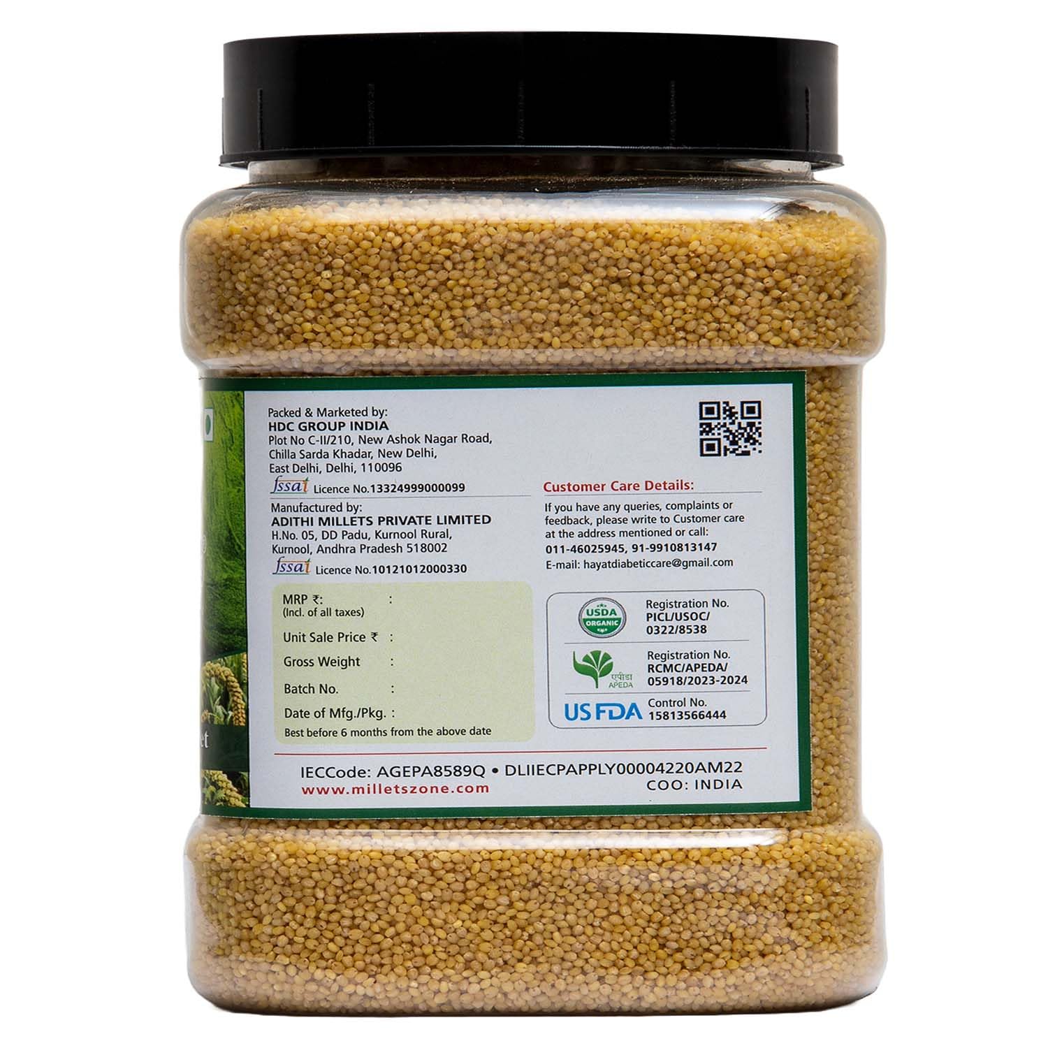 Organic Siridhanya Unpolished Millets - 5-Pack (Little, Foxtail, Kodo, Brown Top & Barnyard) 900g Each in Glass Jars | Healthy Gluten-Free Grain Alternative for Baking, Porridge & Vegan Recipes