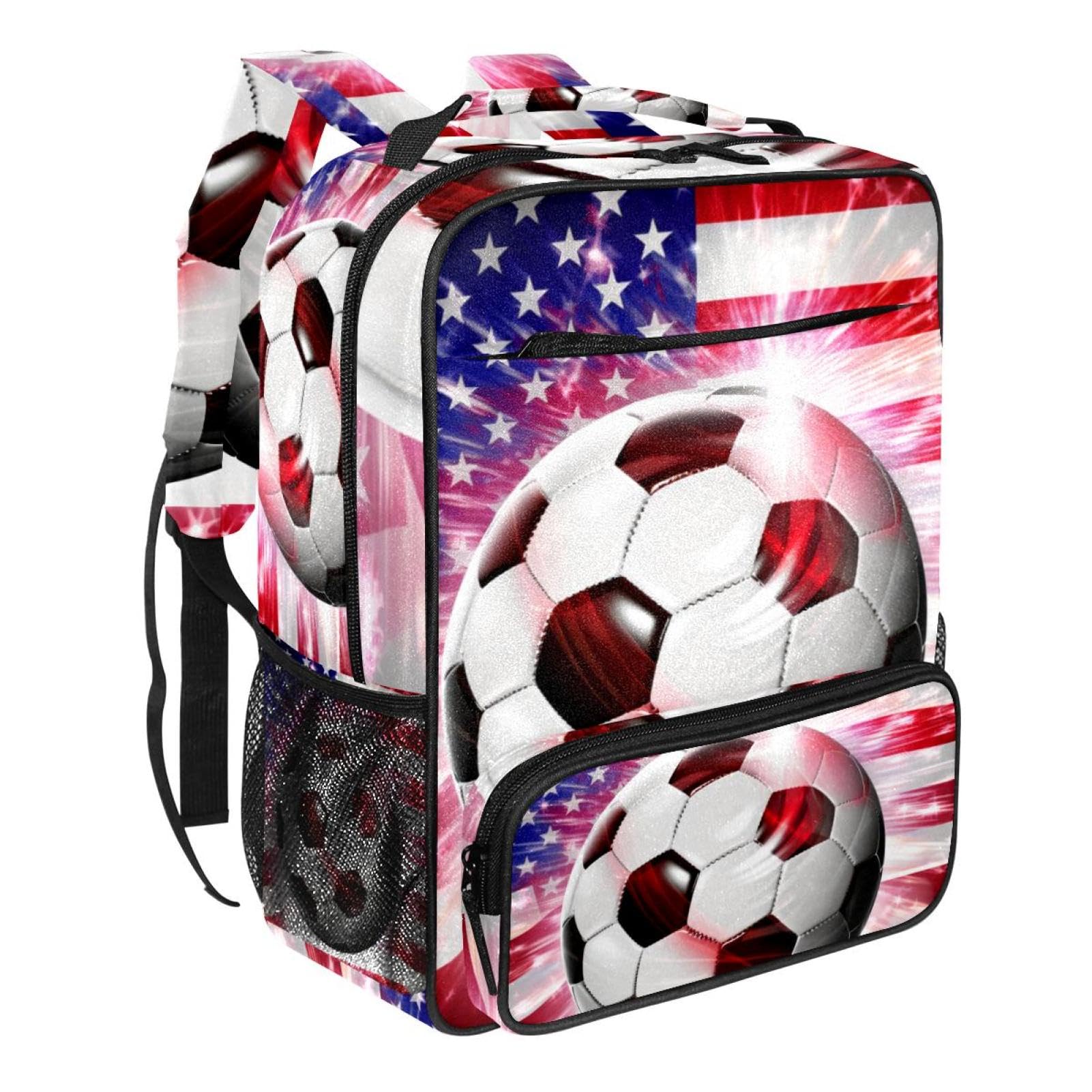 Best Travel Backpacks for Women & Men - Durable American Flag Design with Football Print - Perfect for School, Hiking, and Outdoor Adventures