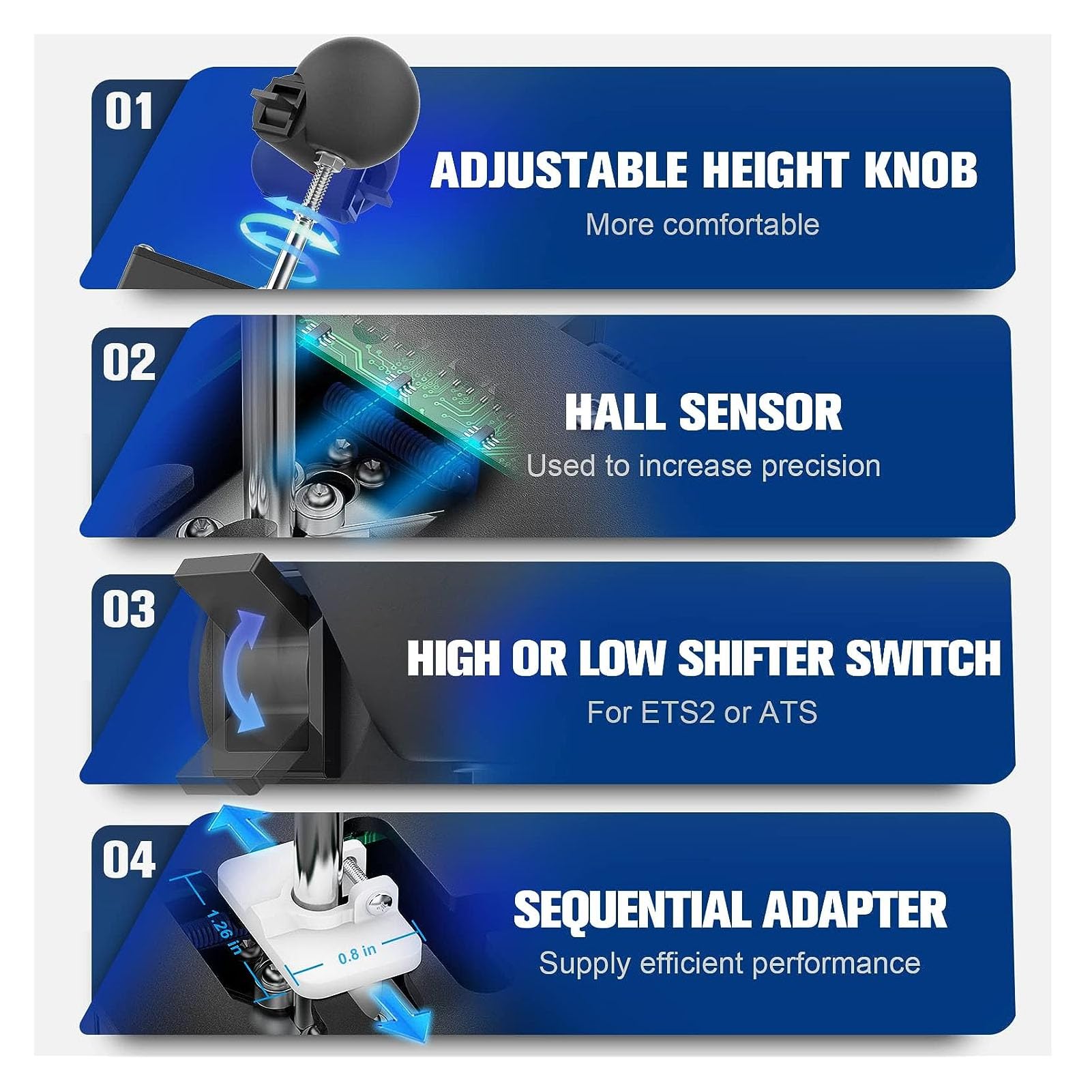 USB Simulator Gear Lever Shifter for Logitech G27/G29/G920/G923 & Thrustmaster TH8A/T300RS/T500/GT - PC Sequential H-Pattern Shifter for Dirt Rally, SIM Racing Games - Perfect for Drifting, Rally & Track Racing Simulation