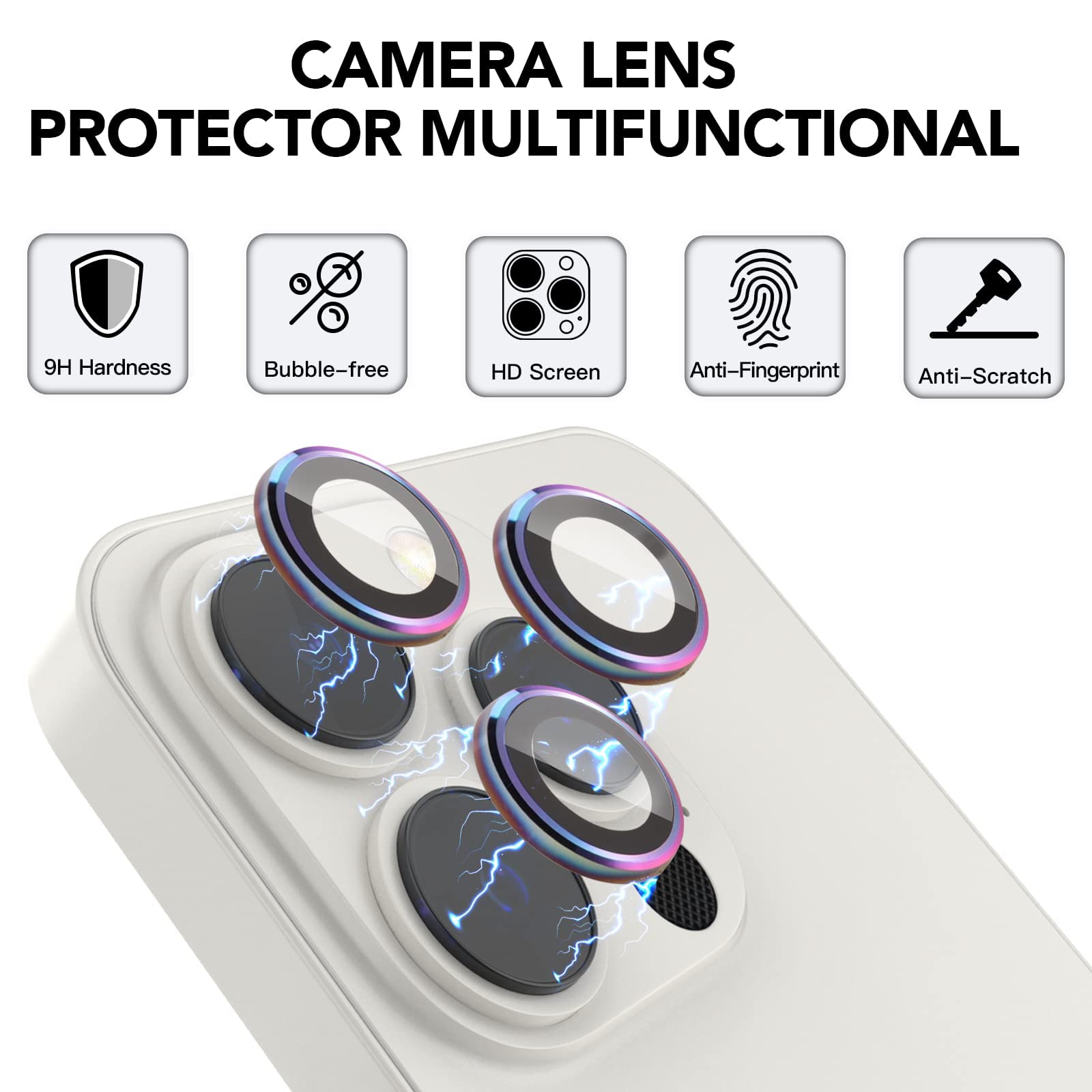2-Pack Metal Full Cover + Tempered Glass Camera Lens Protector for iPhone 13 Pro/Pro Max - HD Screen Protector with 9H Hardness Anti-Scratch Protection - Perfect for Outdoor Adventures, Travel & Daily Use