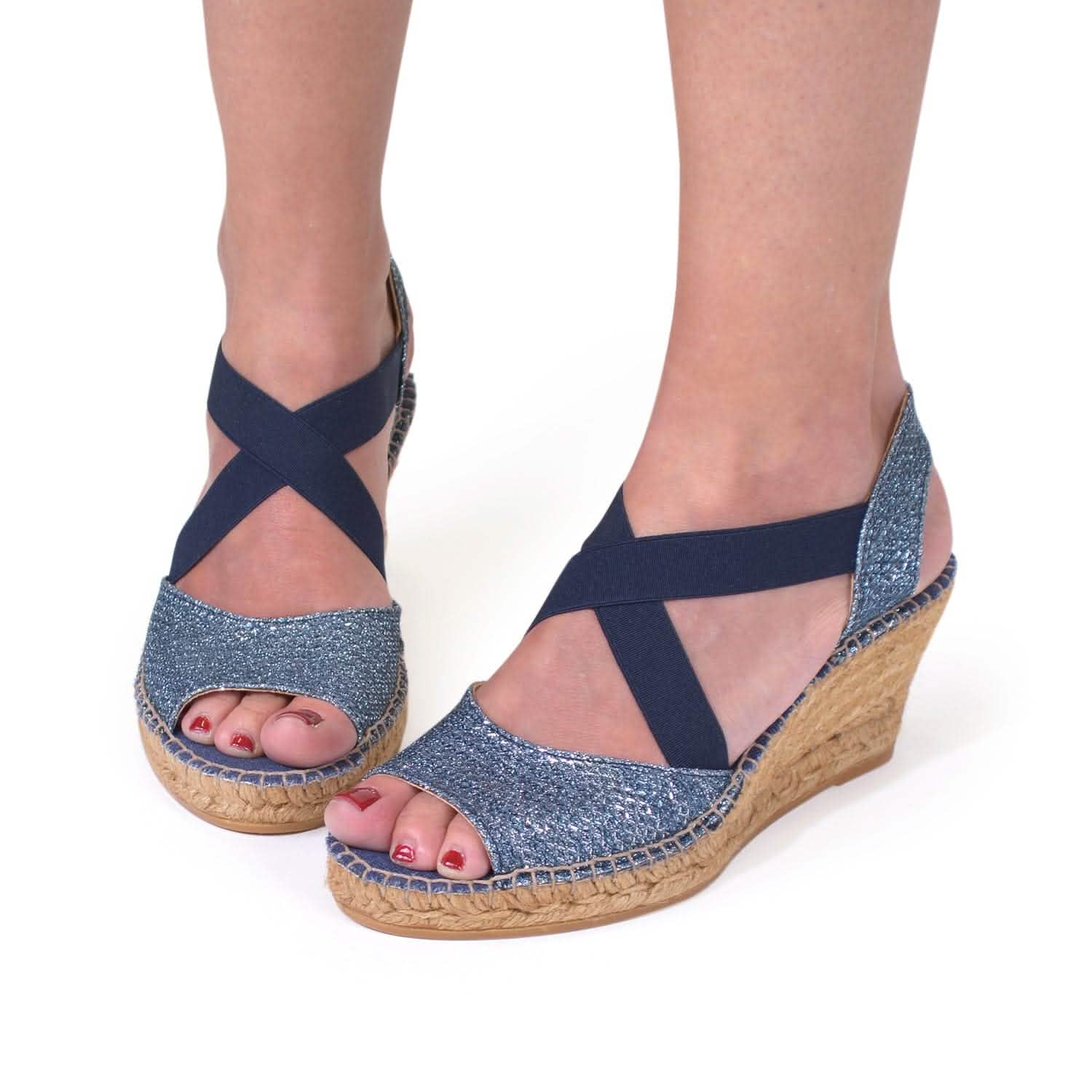 Women's Metallic Cotton Blend Wedge Espadrille Sandals - Comfortable Summer Shoes for Beach, Vacation & Casual Outings