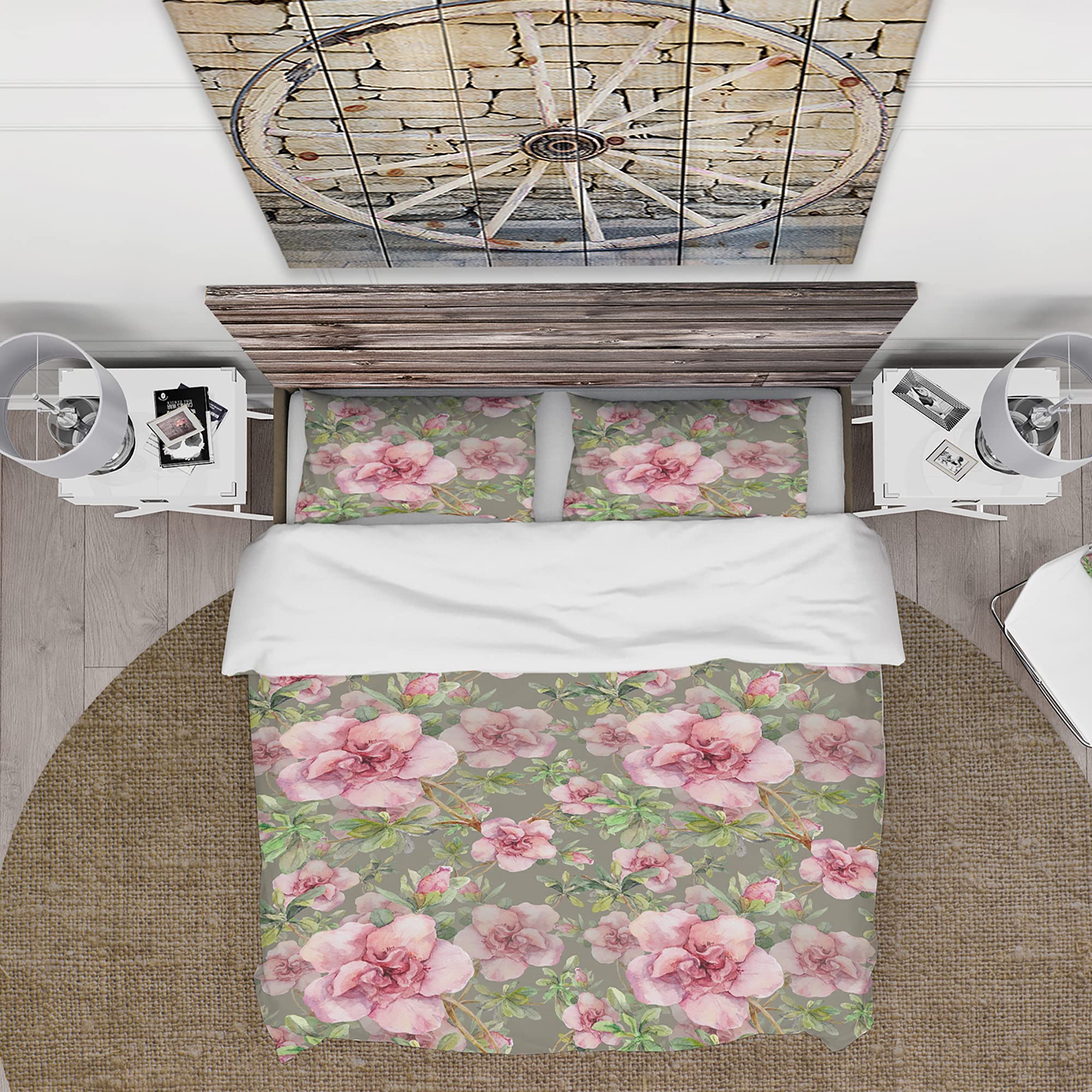 DesignQ Pink Blossom Floral Duvet Cover Set King Size - 3 Piece Traditional Bedding Set for All Seasons | Perfect for Master Bedroom, Guest Room & Cozy Home Decor