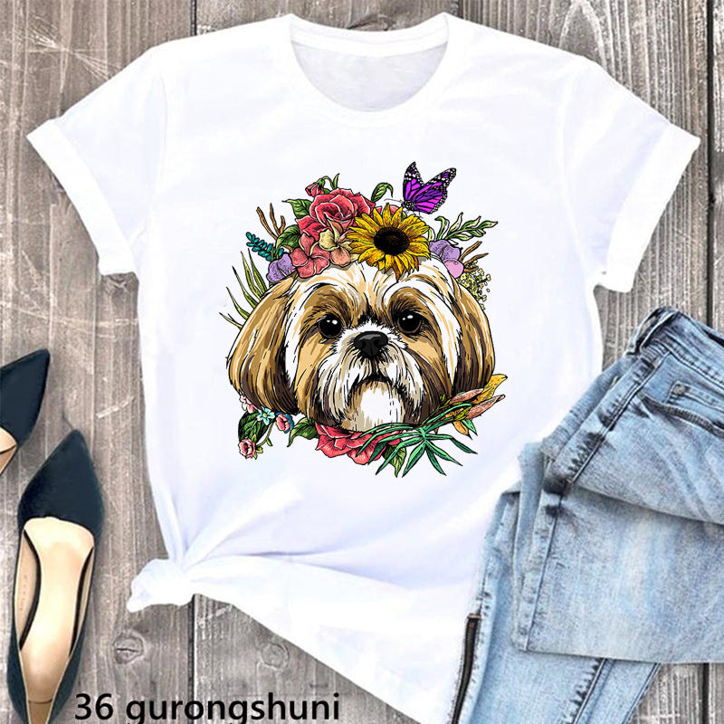 Summer Women's T-Shirt with Cute Schnauzer Dog Print - Casual Comfort Fit Cotton Tee for Dog Lovers | Perfect for Outdoor Activities, Pet Playdates & Casual Wear