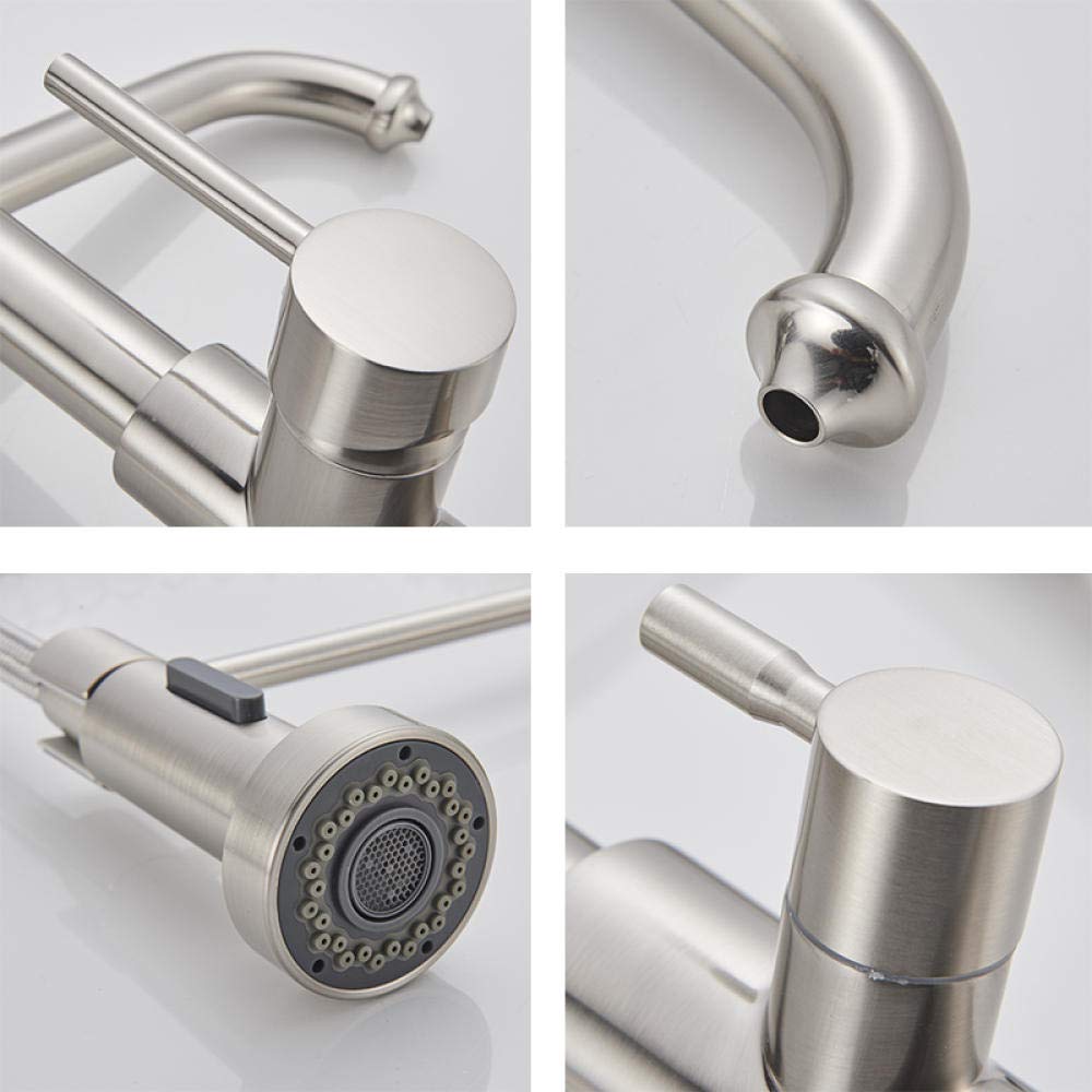 360° Rotating Brass Kitchen Faucet with Pull Down Sprayer - Double Handle Hot & Cold Water Mixer Tap for Sink - Perfect for Modern Kitchens, Bar Sinks, and RV Use