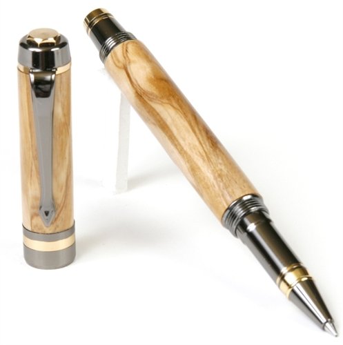 Lanier Pens Elite Rollerball Pen - Premium Gun Metal Finish with Genuine Olivewood Barrel - Luxury Writing Instrument for Office, Gifts & Business Professionals
