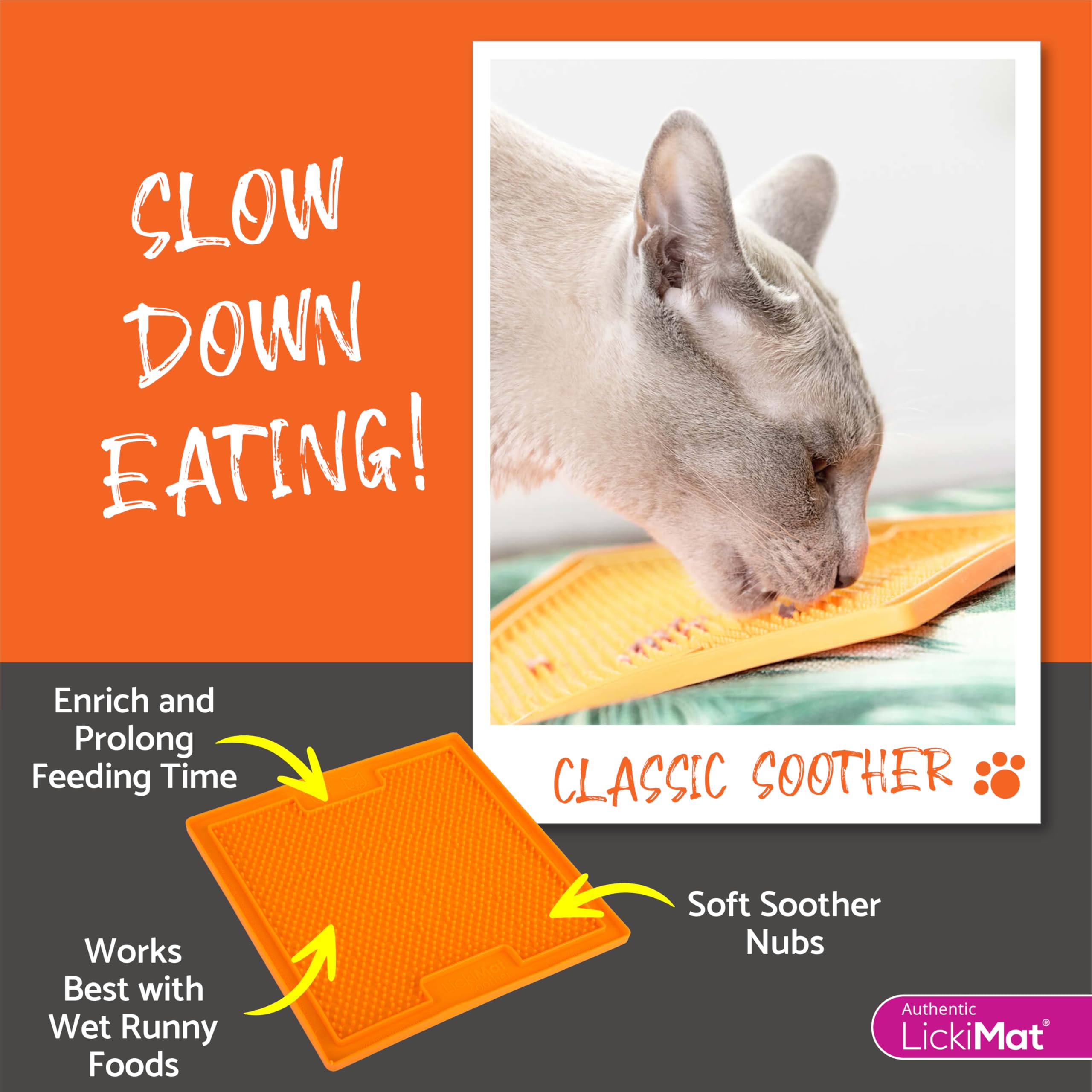 LickiMat Classic Cat Slow Feeder Lick Mat - Anxiety & Boredom Relief for Cats - Perfect for Food, Treats, Yogurt & Peanut Butter - Fun Alternative to Slow Feed Bowls (Pink) - Great for Grooming, Mealtime & Stress Relief