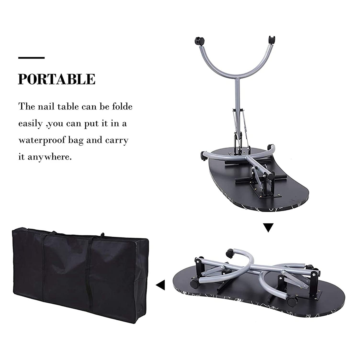 Portable Foldable Manicure Nail Tech Table with Large Storage Drawer & Lockable Wheels - Perfect for Home Salons, Mobile Nail Technicians & Professional Nail Studios