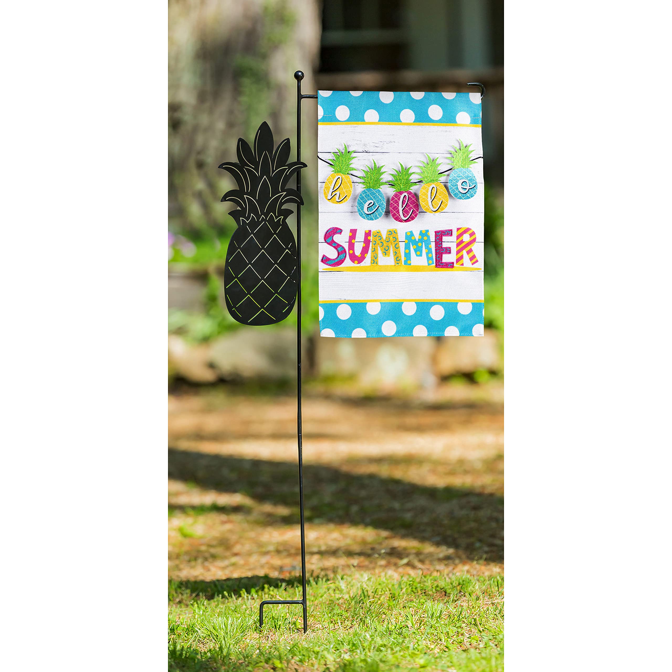 Evergreen Hello Summer Pineapple Burlap Garden Flag - Tropical Outdoor Decor for Patio, Yard, and Summer Parties