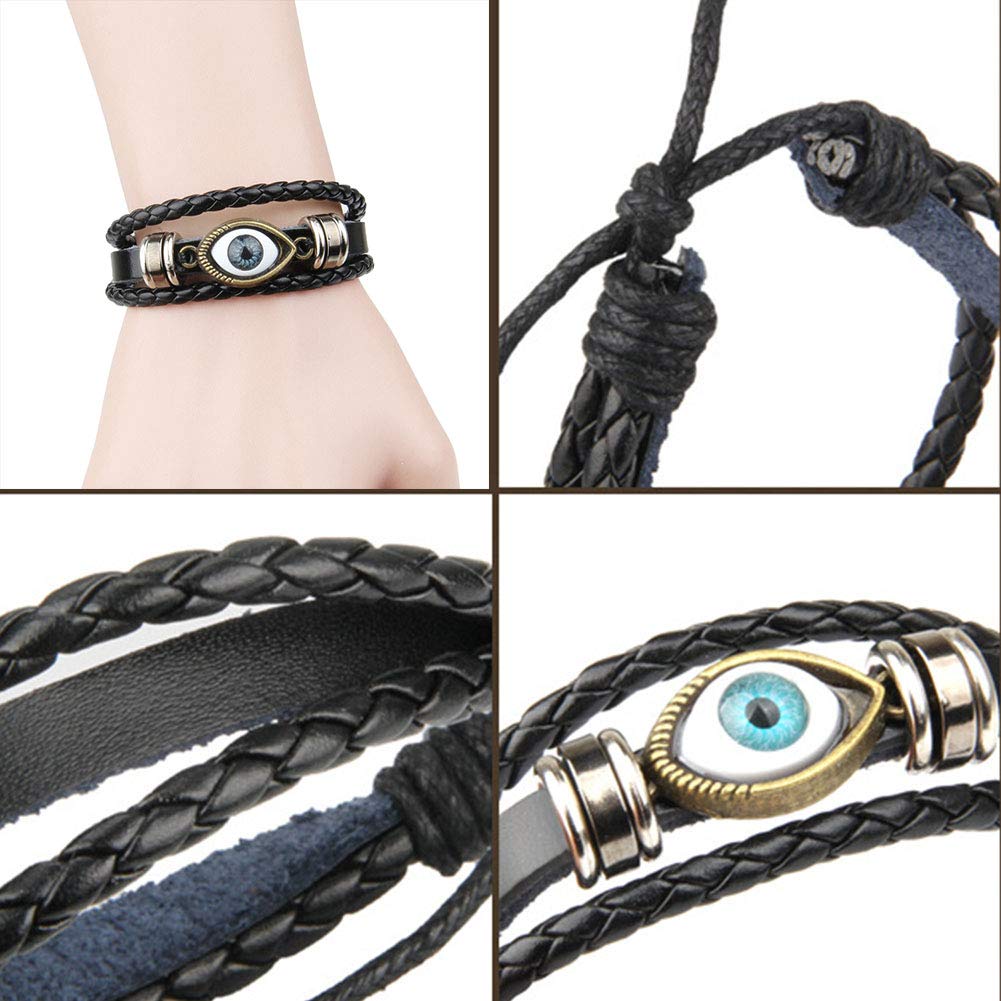 Evil Eye Bracelet for Women & Men - Bohemian Leather Cuff with Turquoise Beads, Multi-Layer Braided Rope Design - Perfect for Festival, Yoga, Meditation & Spiritual Protection