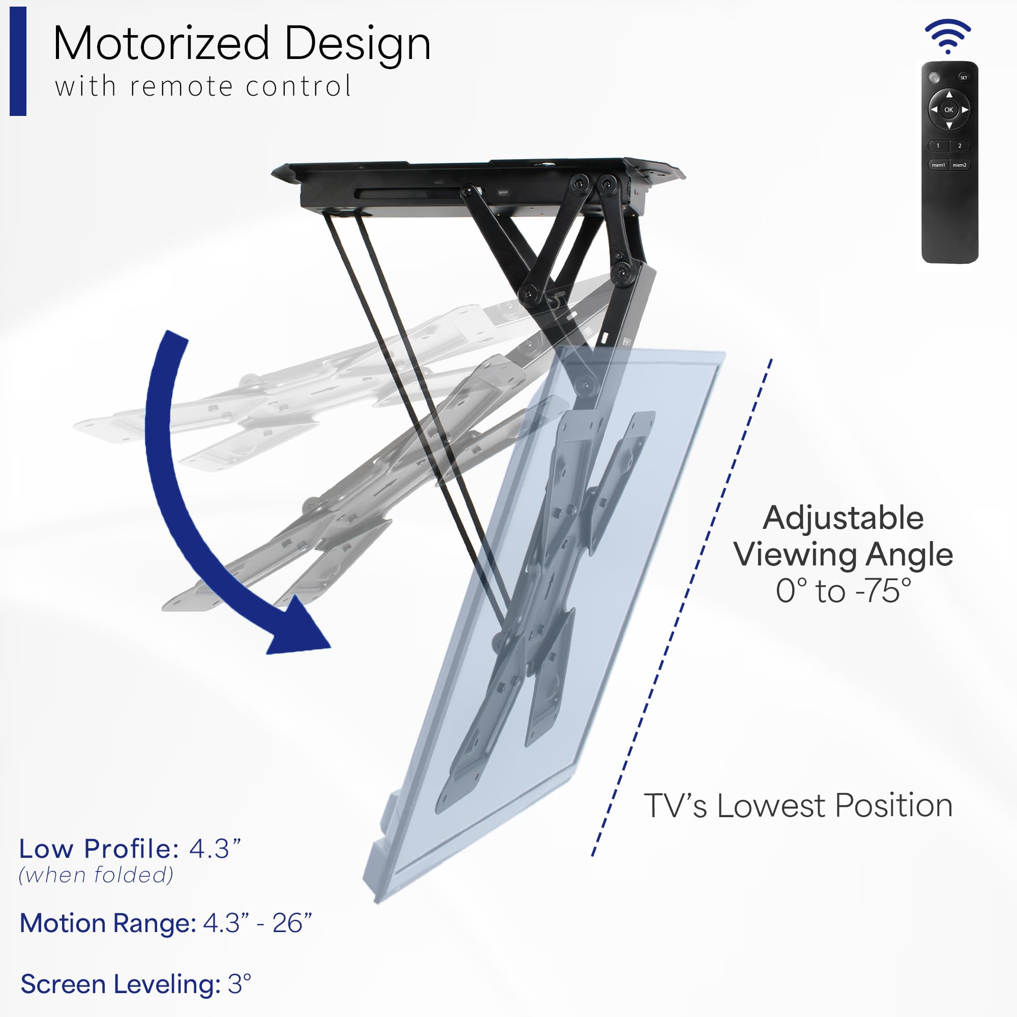 VIVO Motorized Flip Down Ceiling TV Mount for 23-55 Inch Screens, Adjustable Pitched Roof VESA Mount (MOUNT-E-FD55) - Perfect for Basements, RVs, and Low Ceiling Spaces