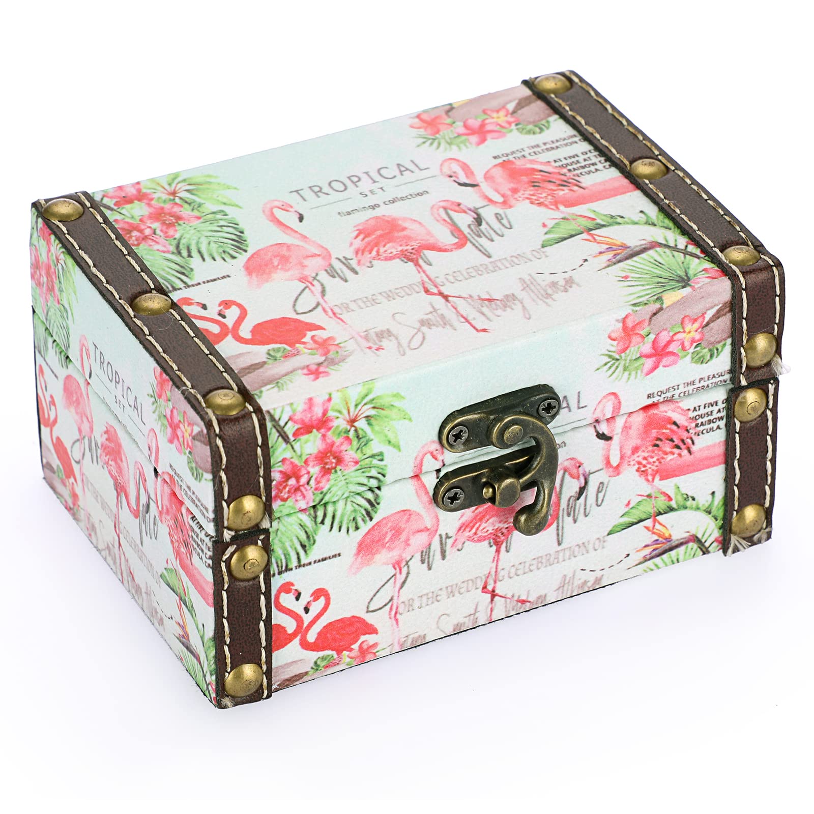 Hipiwe Small Wooden Treasure Box with PU Leather - Decorative Jewelry Keepsake Box for Girls & Boys, Trinket Storage Organizer, Unique Gift Idea for Home Decor (Flamingo Design) - Perfect for Storing Rings, Necklaces & Childhood Memories