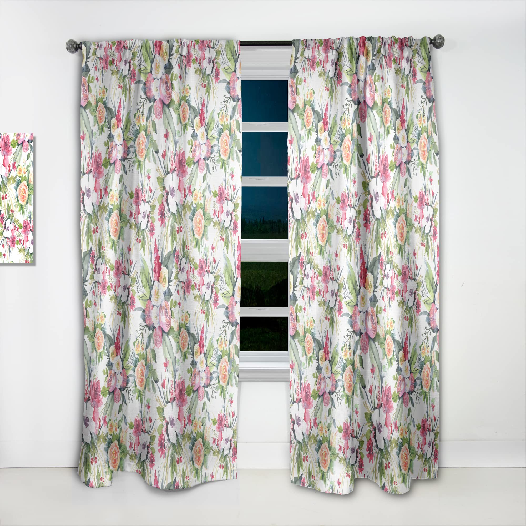 Summertime Wedding Floral Curtains - Red, White & Yellow Thermal Insulated Single Panel (52x108) for Bedroom & Living Room - Perfect for Weddings, Home Decor & Light Control