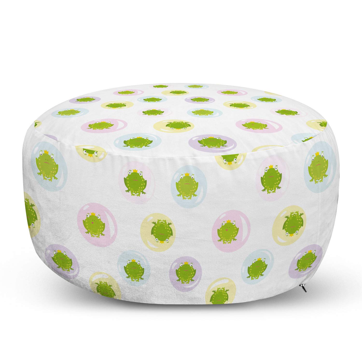 Ambesonne Frog Prince Cartoon Pouf Cover with Zipper - Pastel Yellow Green Decorative Fabric Unstuffed Case 30x17.3 Inch - Perfect for Kids' Room, Nursery Decor & Fairy Tale Themed Home Accessories