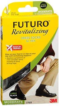 Futuro Men's Revitalizing Moderate Compression Dress Socks - Large, Black (6-Pack) - Ideal for Work, Travel & Everyday Comfort