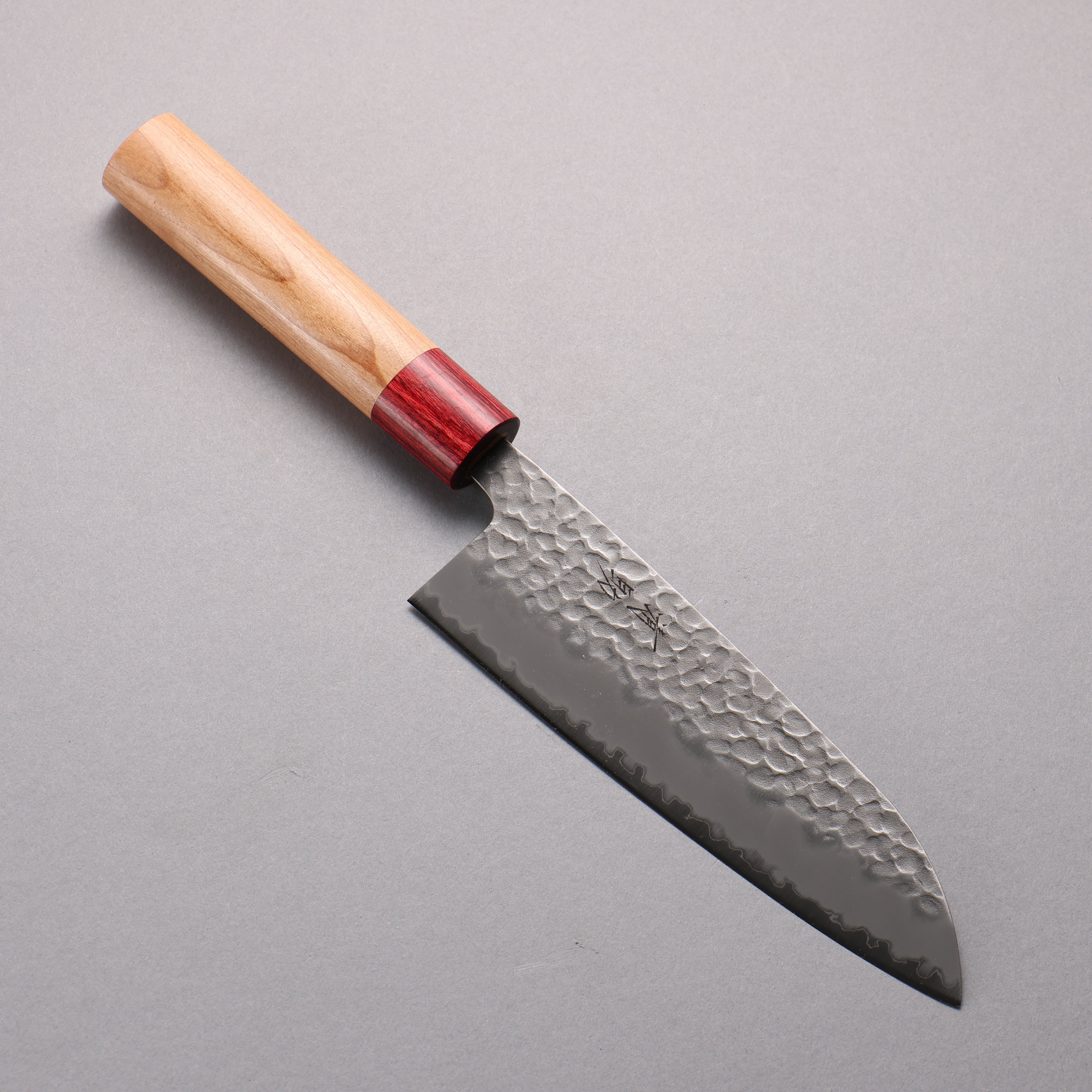 Premium Seisuke Blue Super Hammered Santoku Knife 170mm - Japanese Chef Knife with American Cherry Wood Handle - Perfect for Slicing, Dicing, and Chopping Vegetables, Meat, and Fish