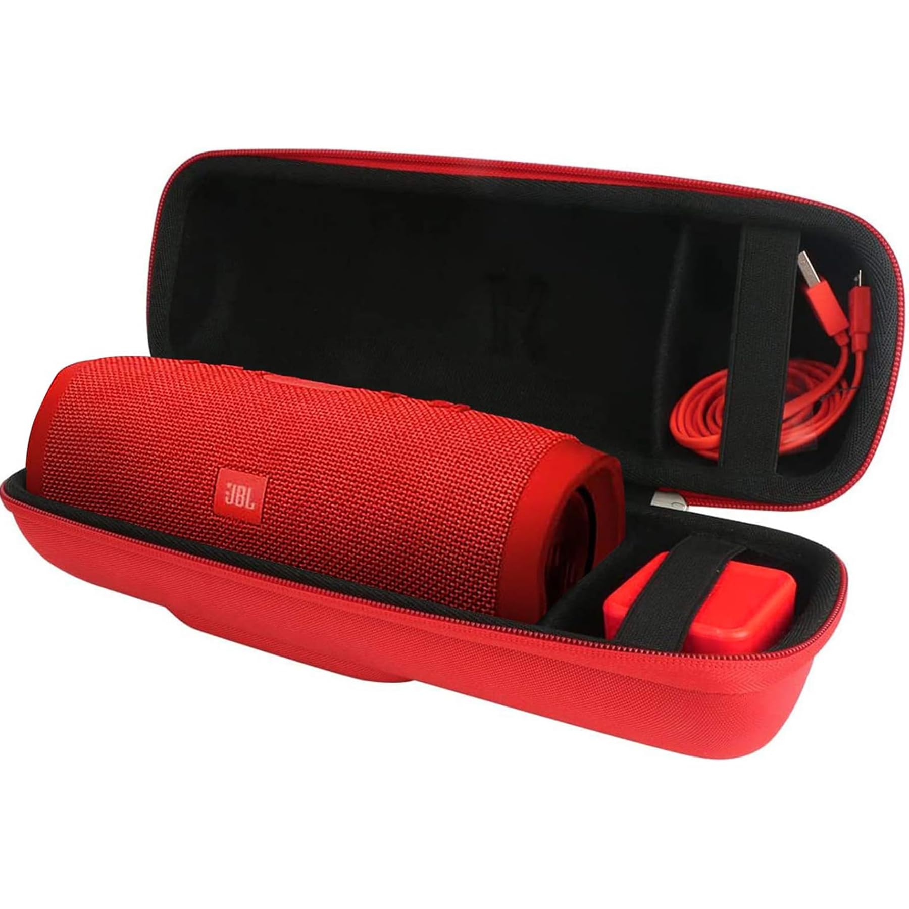 JBL Charge 3 Waterproof Bluetooth Speaker Case - Durable Hard Travel Cover with Extra Storage for Charger & Cable (Red) | Perfect for Outdoor Adventures, Beach Trips & Travel Protection