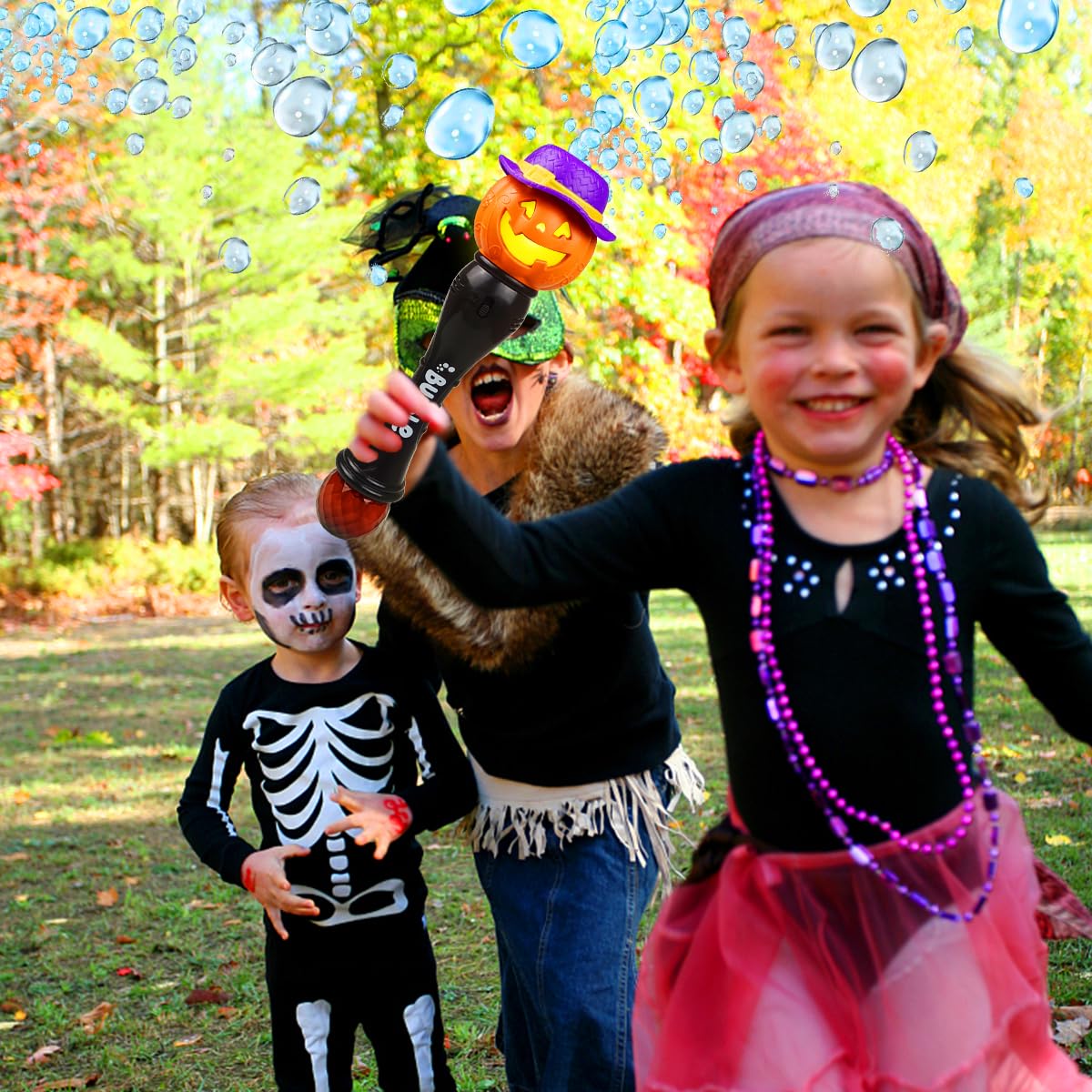 LED Halloween Pumpkin Bubble Wand - Flashing Automatic Bubble Blower Toy for Kids, Girls & Boys | Halloween Party Favors, Outdoor Play & Birthday Gifts