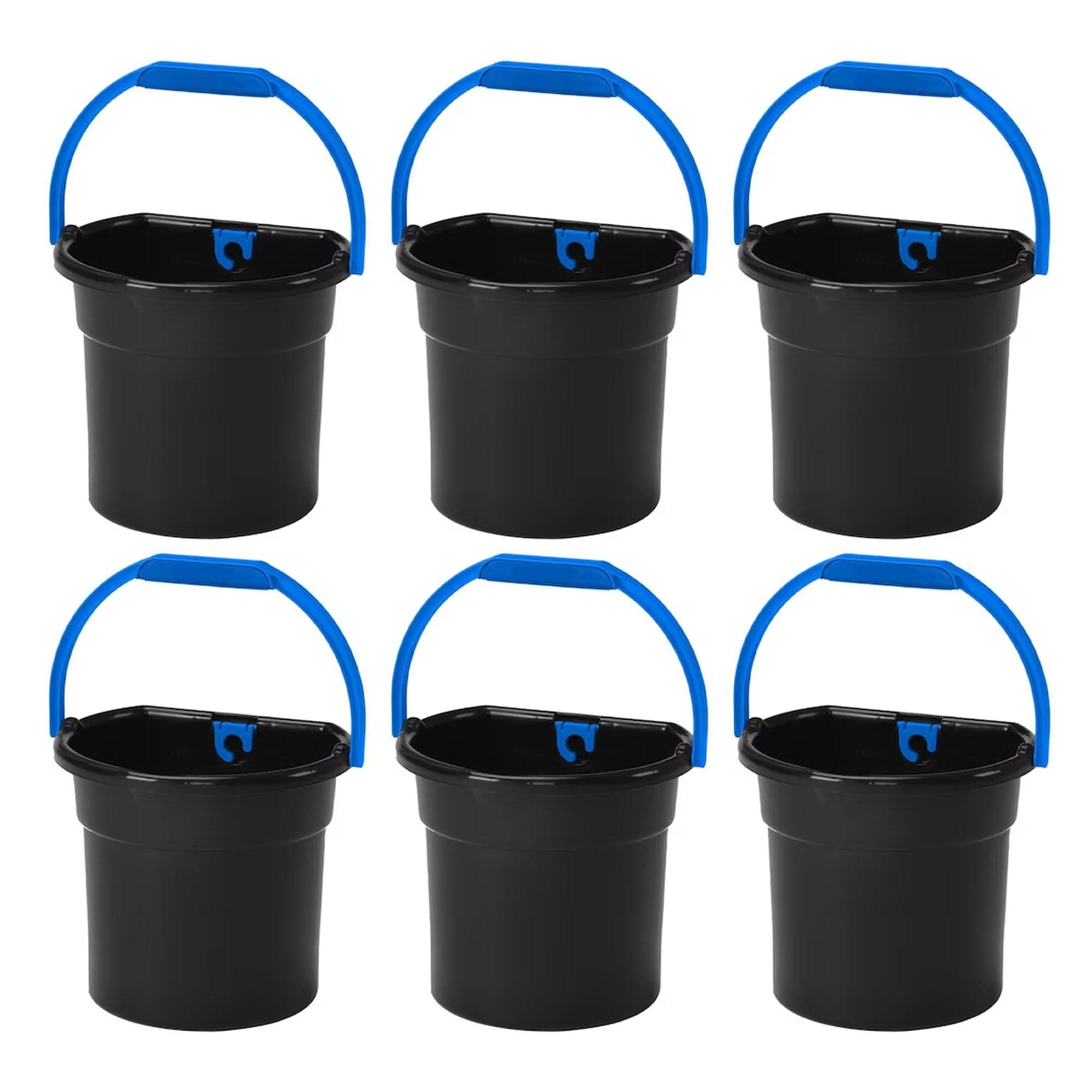 Gracious Living 5.8-Gallon Water Bucket with Built-in Hose Clip & Ergonomic Handle - Heavy Duty Utility Pail for Cleaning, Gardening, Camping & Outdoor Activities (6 Pack, Black/Blue)