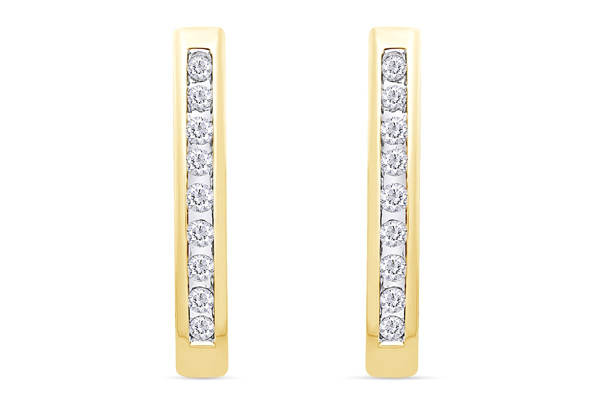 1/6 Carat Round Cut White Natural Diamond Hoop Earrings for Women - 14K Gold Over Sterling Silver Jewelry (I2-I3 Clarity, I-J Color, 0.18 CTTW) - Perfect Gift for Anniversary, Birthday & Special Occasions