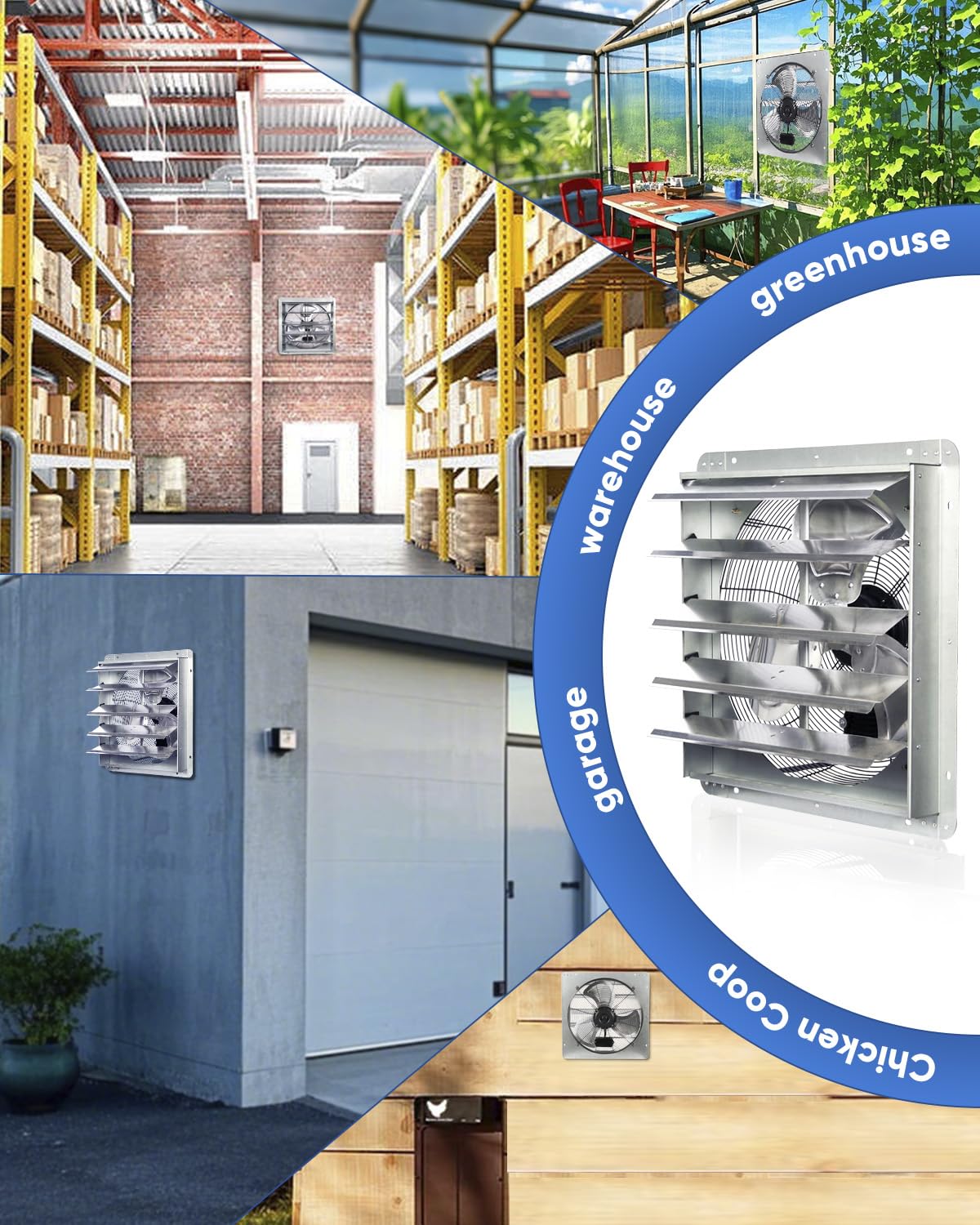 KEN BROWN 20 Inch High-Speed Shutter Exhaust Fan - 3500 CFM Wall Mount Ventilation Fan with 1.65m Power Cord for Garage, Shop, Greenhouse & Attic Ventilation | Perfect for Cooling, Air Circulation & Odor Removal