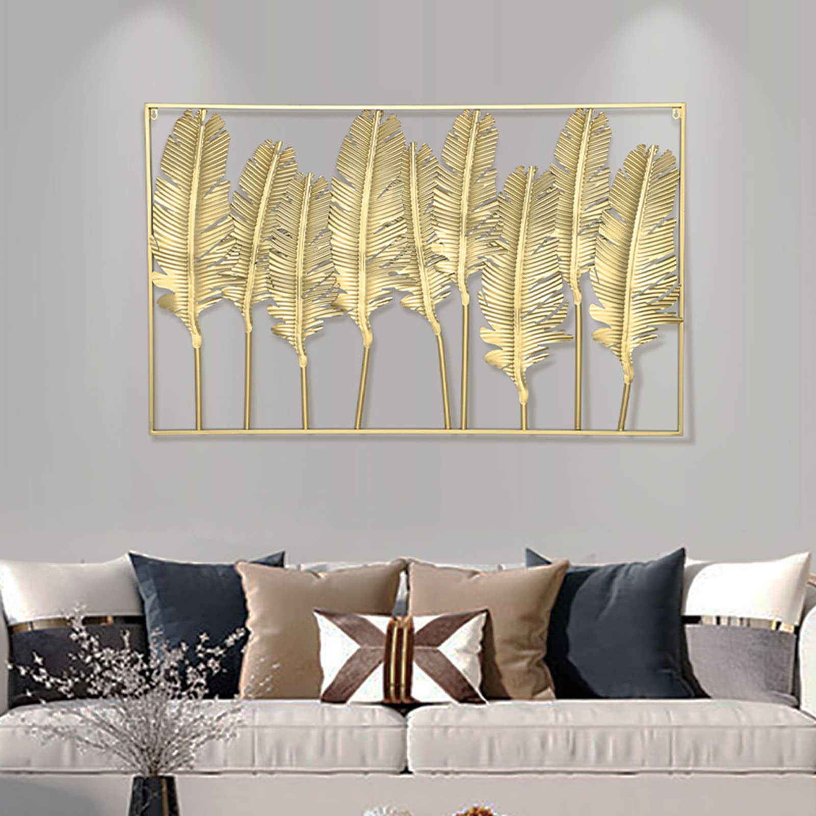LAIDEPA Gold Metal Wall Art Decor - Golden Leaf Wall Hanging with Frame, Elegant Wall Sculpture for Living Room, Office, Hotel - 48.42x29.72in - Perfect for Modern Home Decor & Office Wall Accents