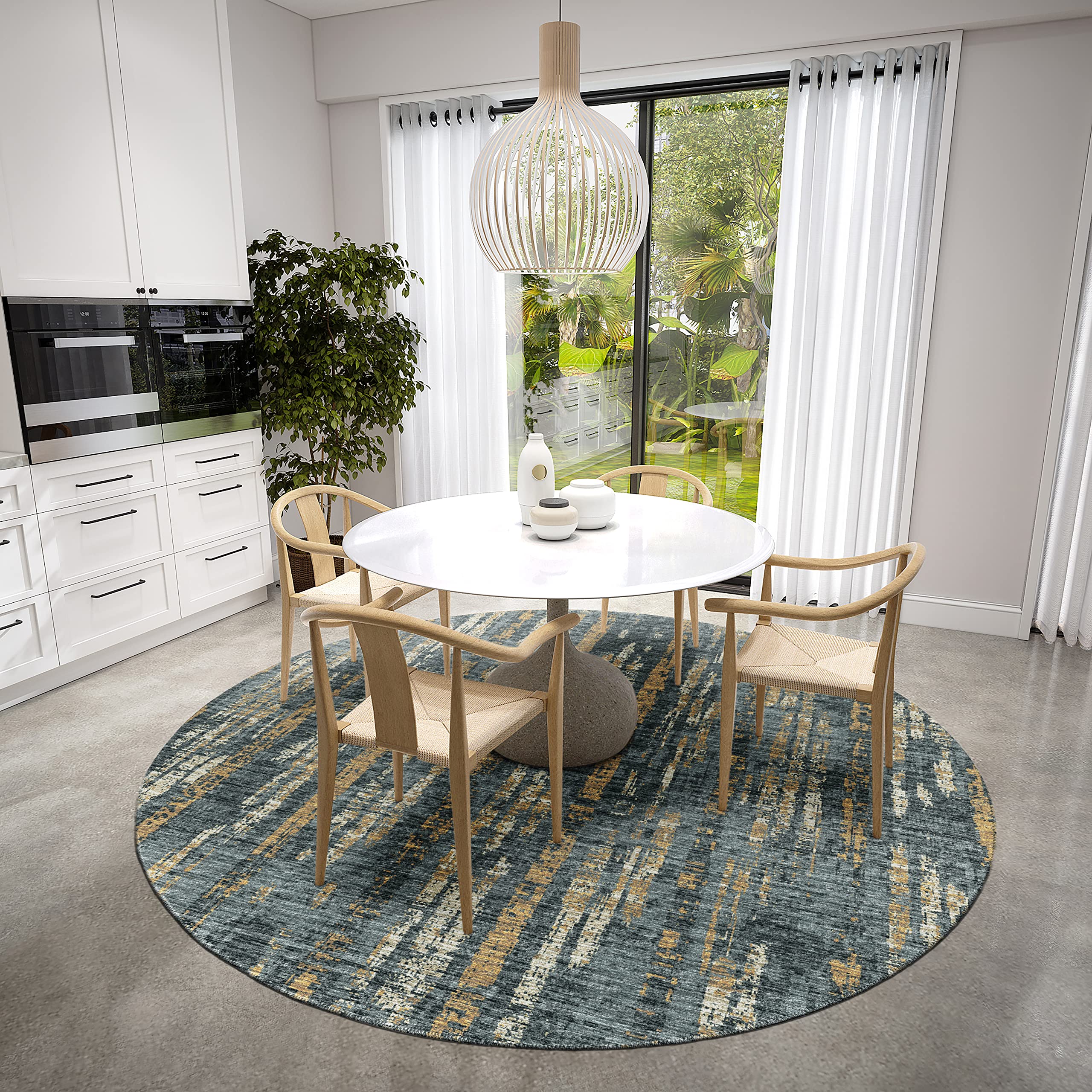 Addison Rugs Rylee ARY36 Grey Washable 8' x 8' Round Rug - Indoor Outdoor, Machine Washable, Non-Shedding, Easy Clean - Perfect for Bedroom, Living Room, Dining Room, Kitchen, Entryway & Patio - Durable & Stylish Home Decor