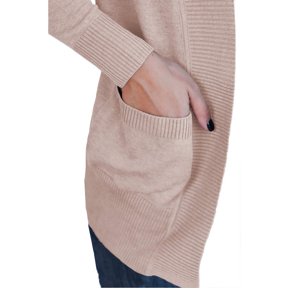 VOIANLIMO Women's Open Front Long Sleeve Knit Cardigan Sweater with Pockets - Casual Loose Fit Lightweight Cover Up for Office, Fall & Winter Layering